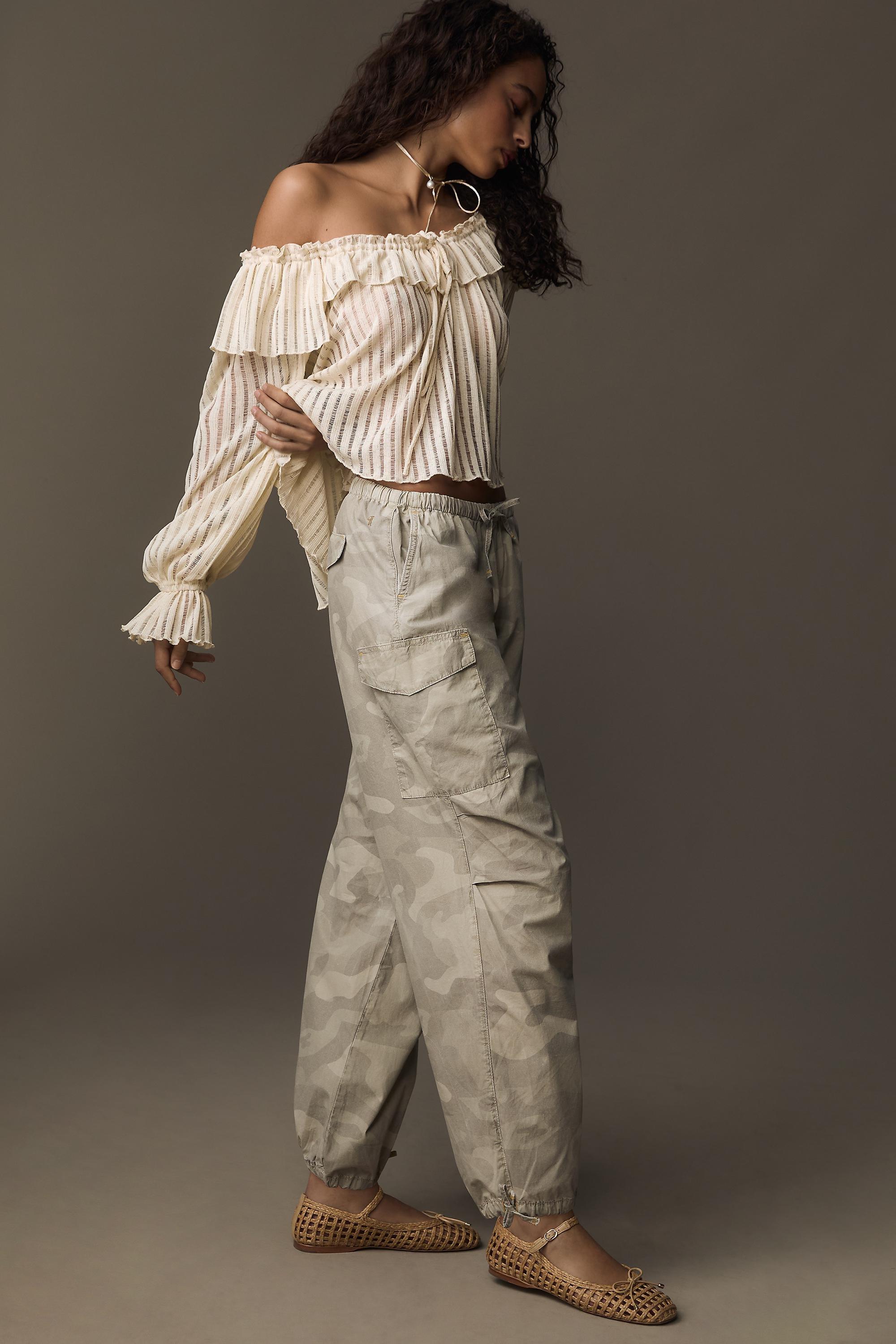 Pilcro Printed Camo Parachute Trousers, Beige, , large image number 1