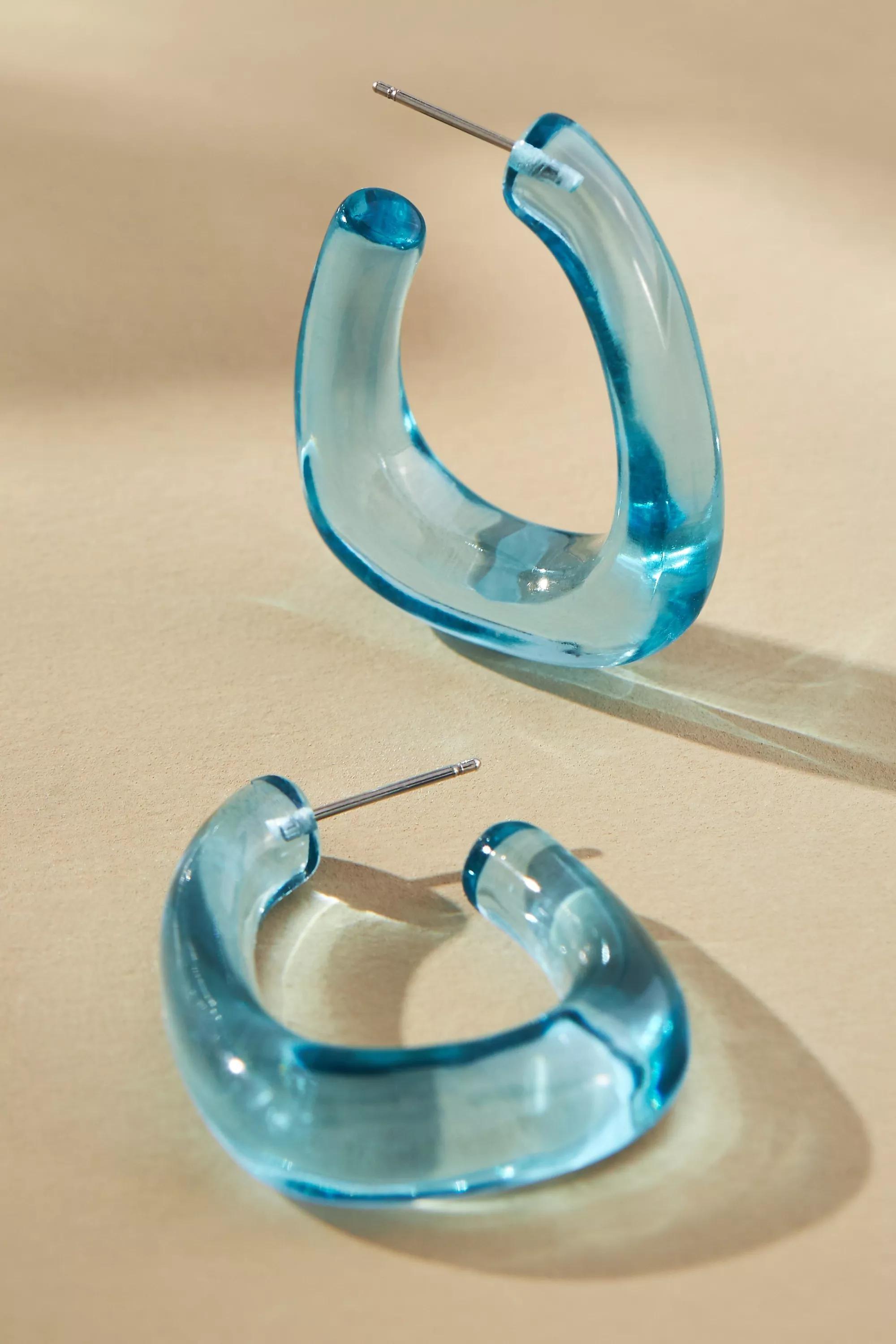 Translucent Resin Square Hoop Earrings, Blue, A501_0045, large image number 0