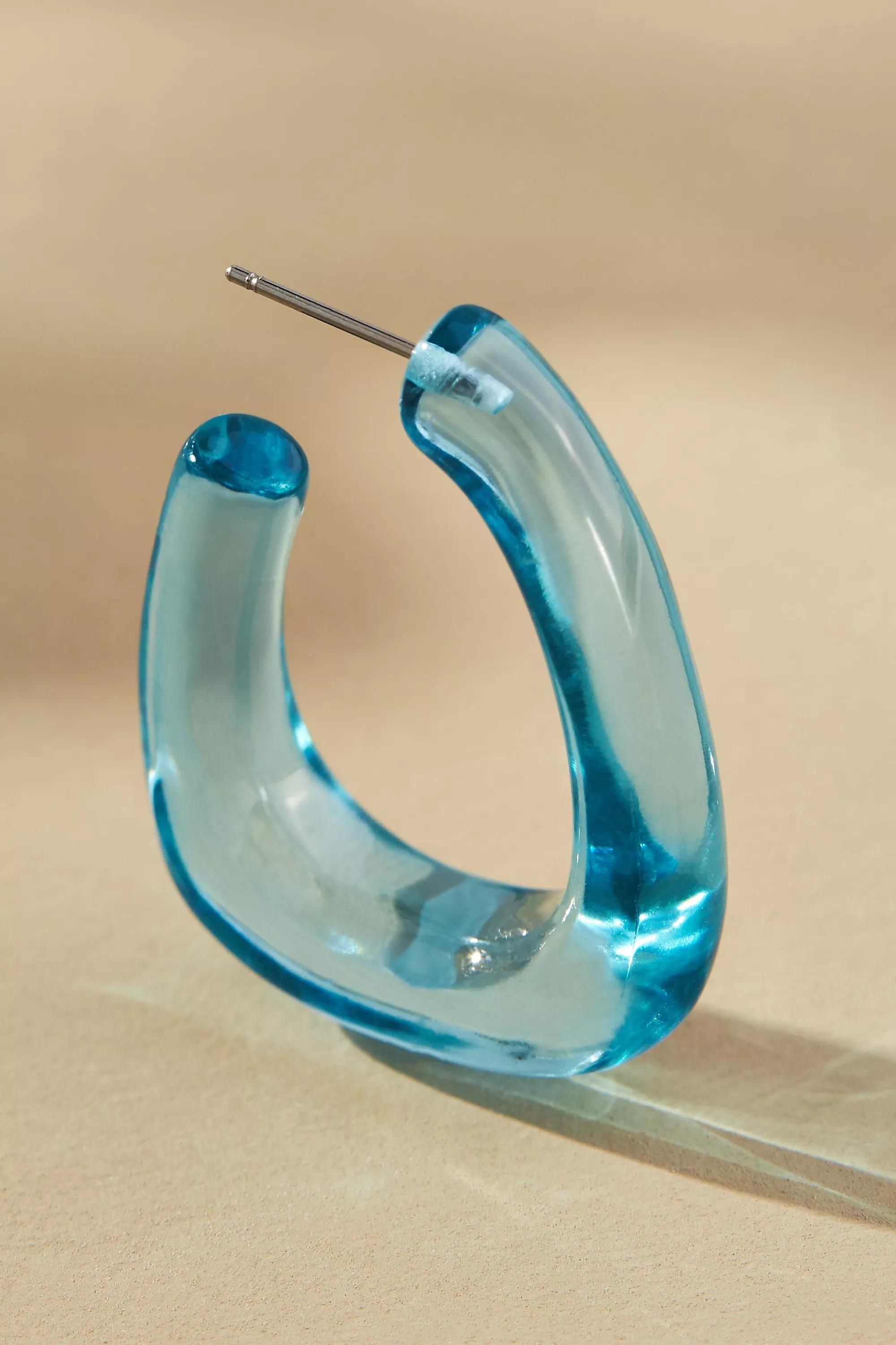 Translucent Resin Square Hoop Earrings, Blue, A501_0045, large image number 1