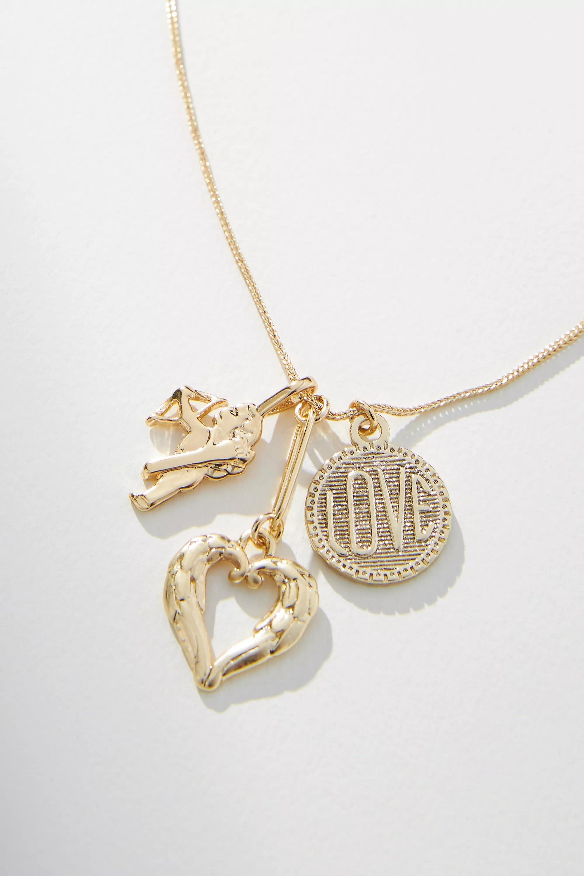 Cupid Heart Charm Necklace, Gold, A501_0070, large image number 1