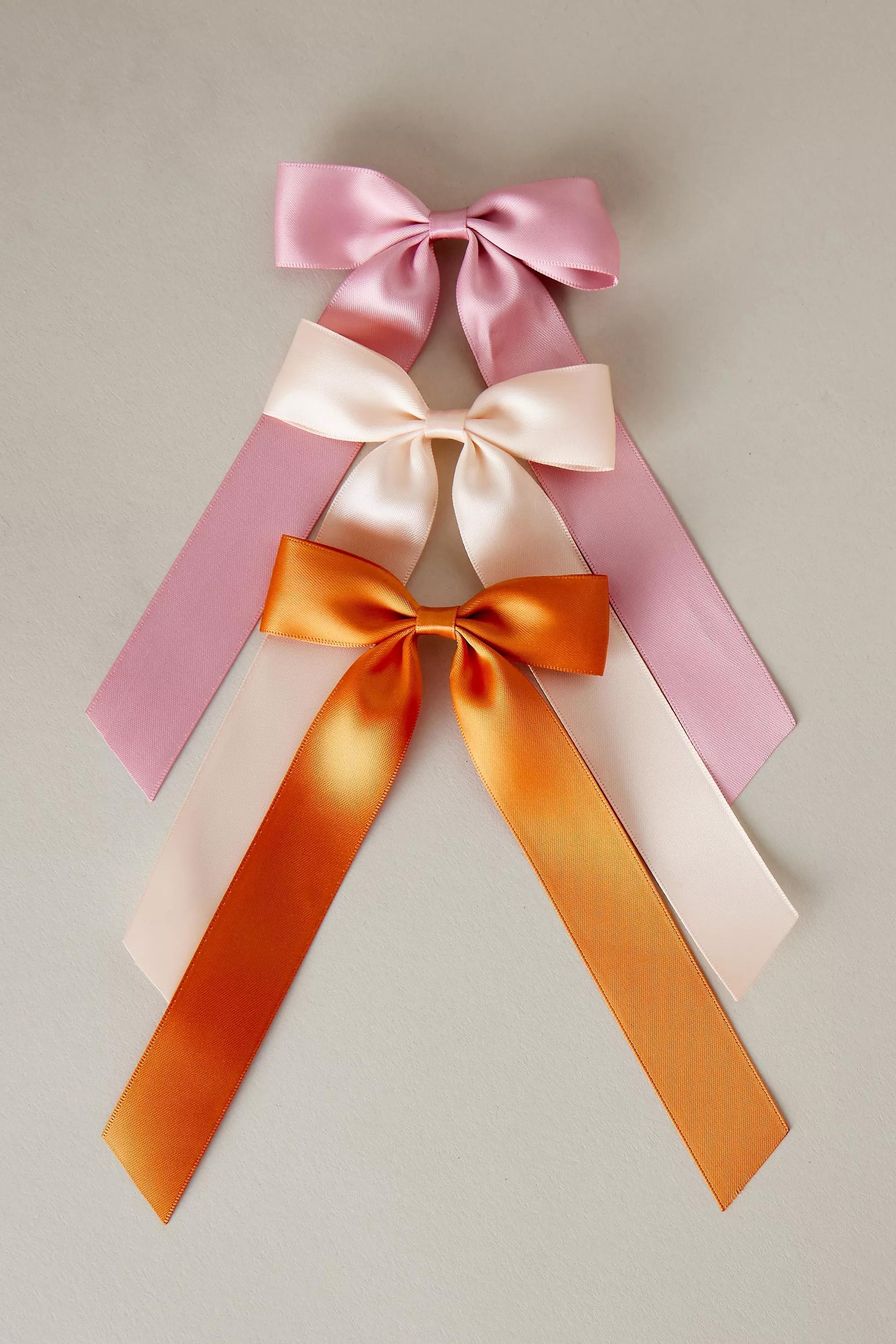 Satin Ribbon Hair Bows, Set Of 3, Pink, A501_0066, large image number 1