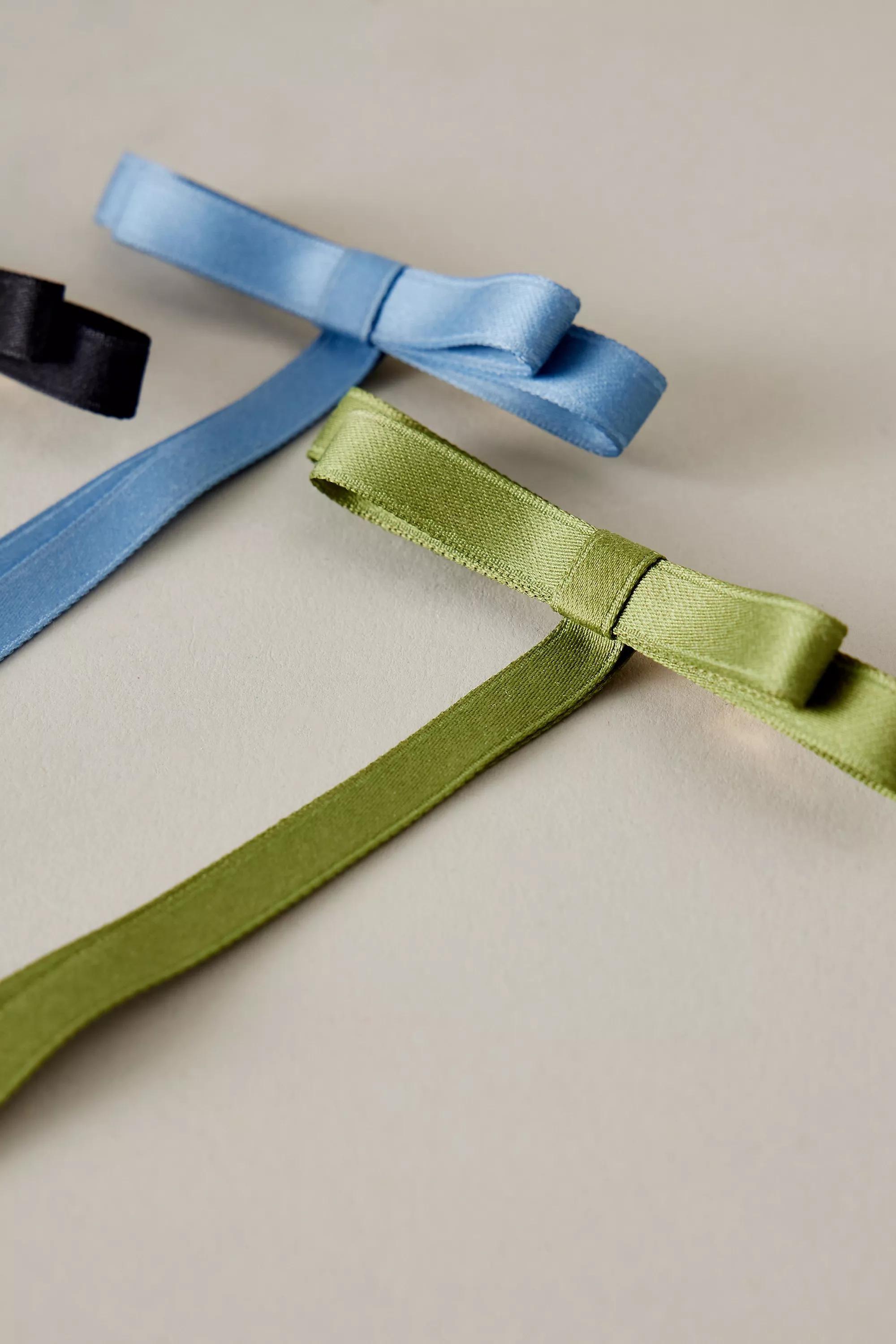 Slim Satin Ribbon Hair Bows, Set Of 3, Blue, A501_0040, large image number 1