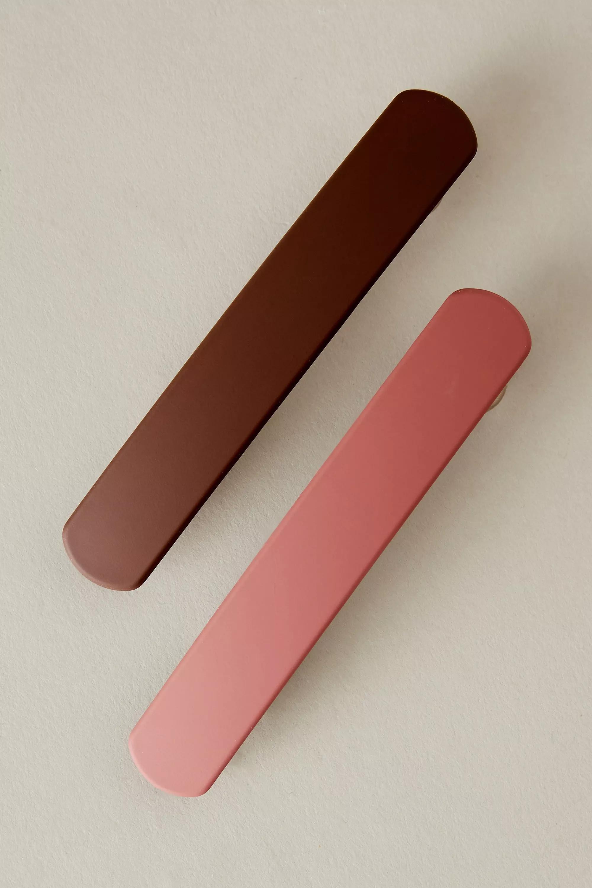 Barrette Hair Clips, Set Of 2, Brown, A501_0020, large image number 0