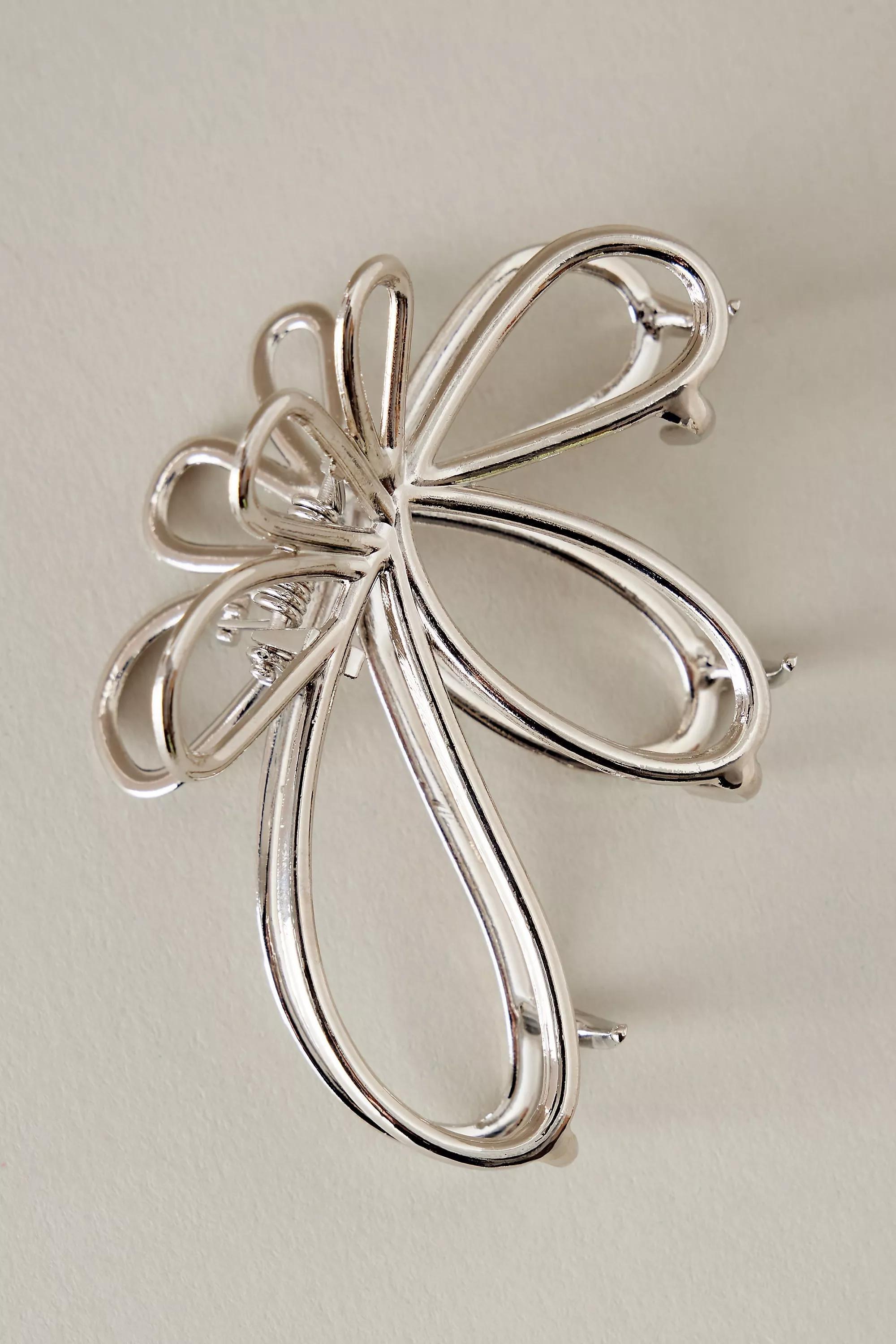 Metal Petal Hair Claw Clip, Silver, , medium