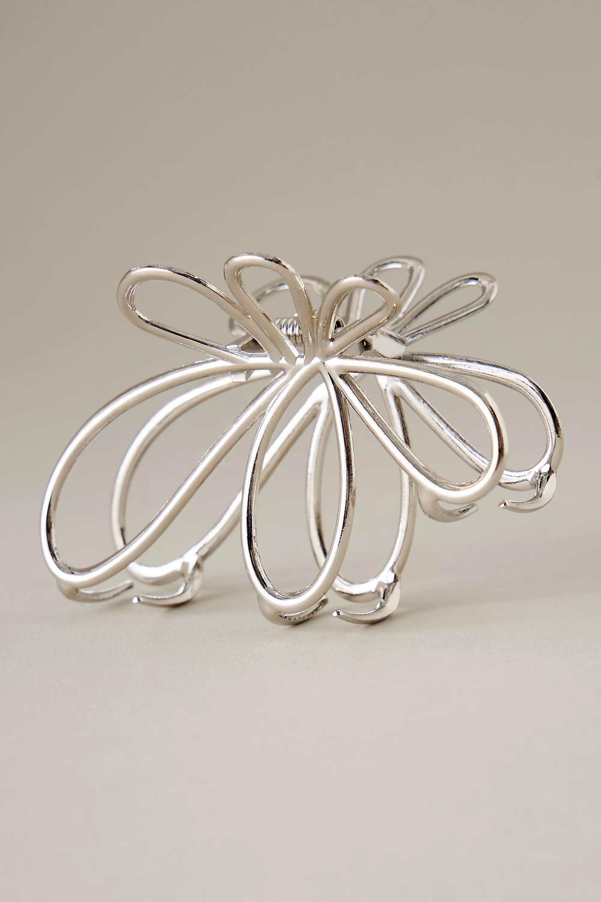 Metal Petal Hair Claw Clip, Silver, A501_0007, medium