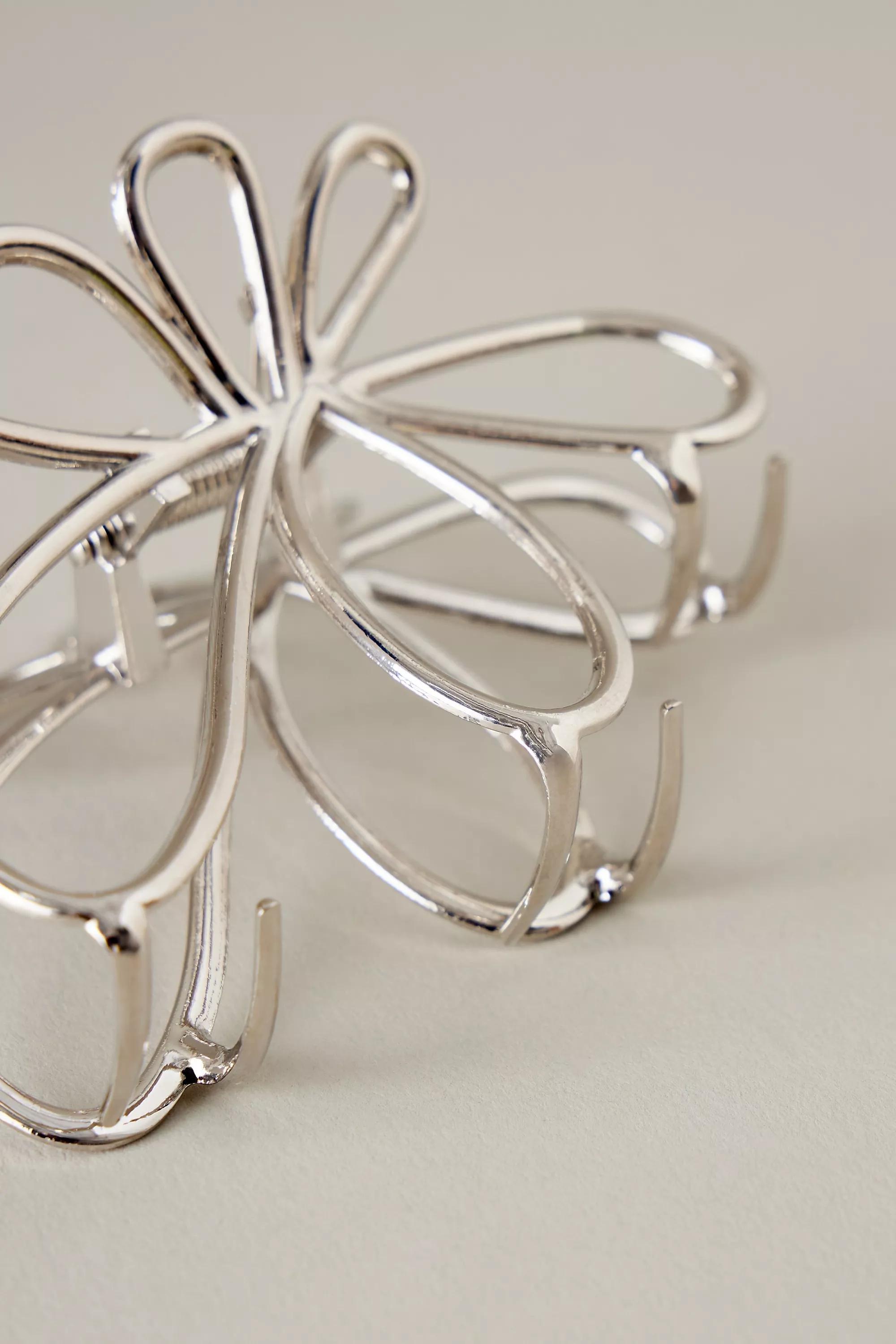 Metal Petal Hair Claw Clip, Silver, A501_0007, medium