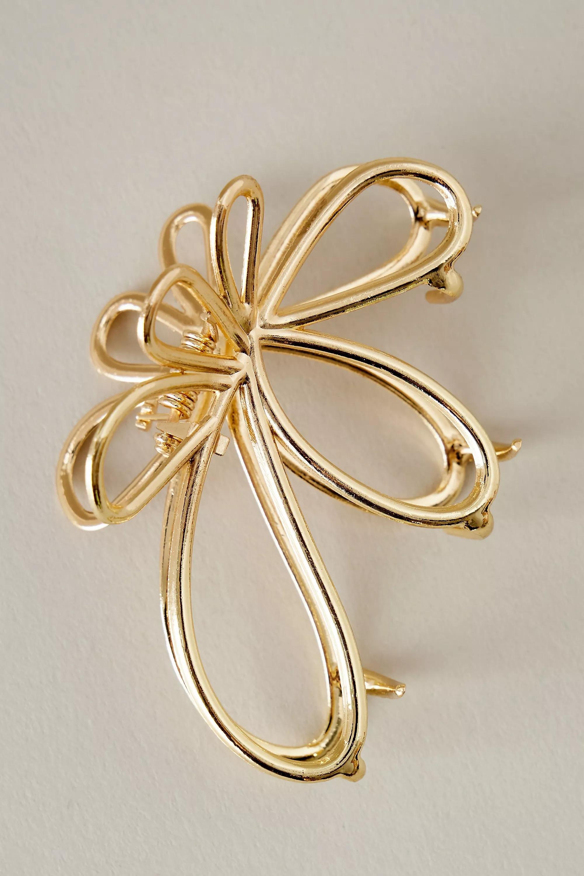 Metal Petal Hair Claw Clip, Gold, , medium