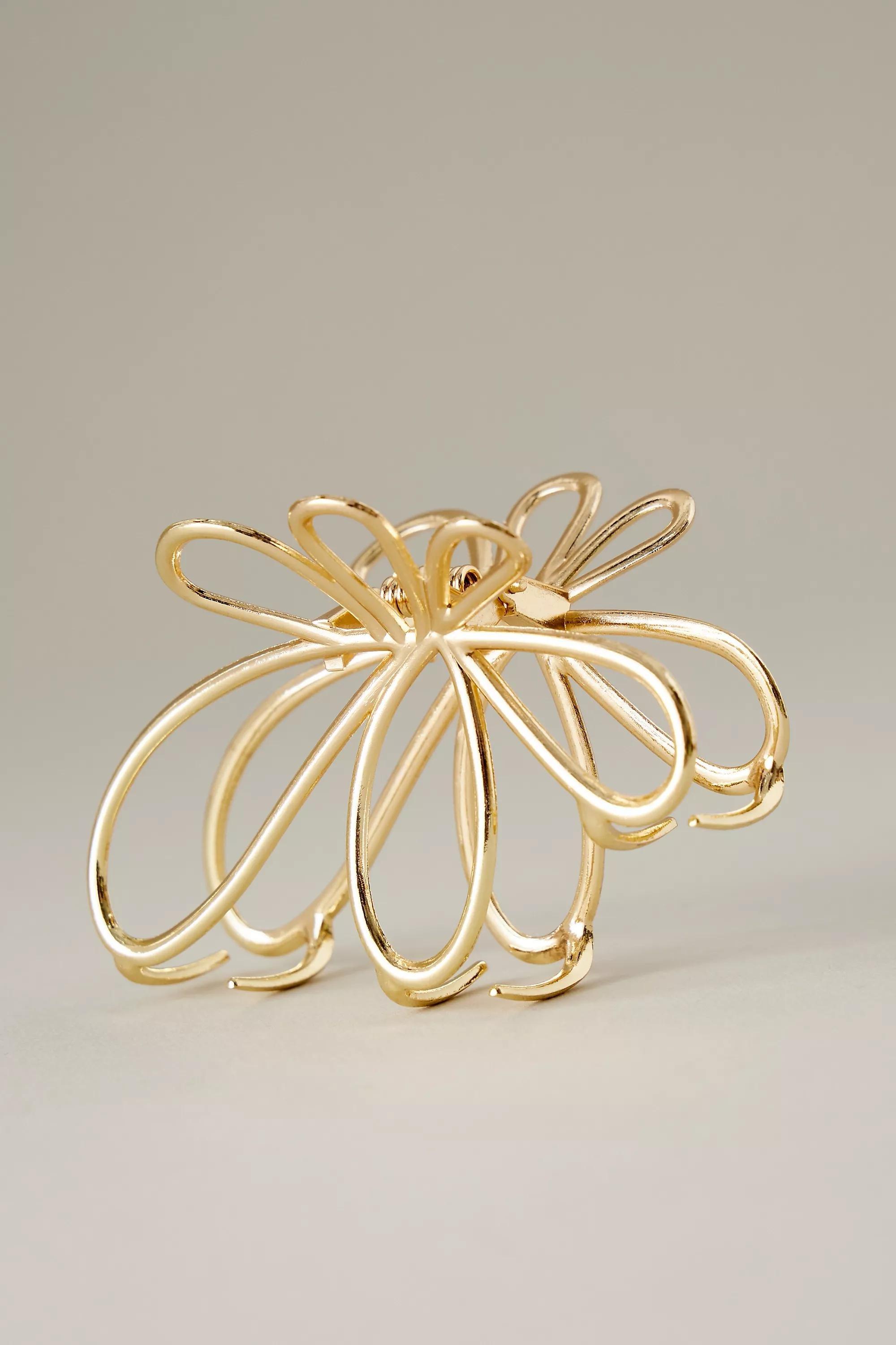 Metal Petal Hair Claw Clip, Gold, A501_0070, large image number 1