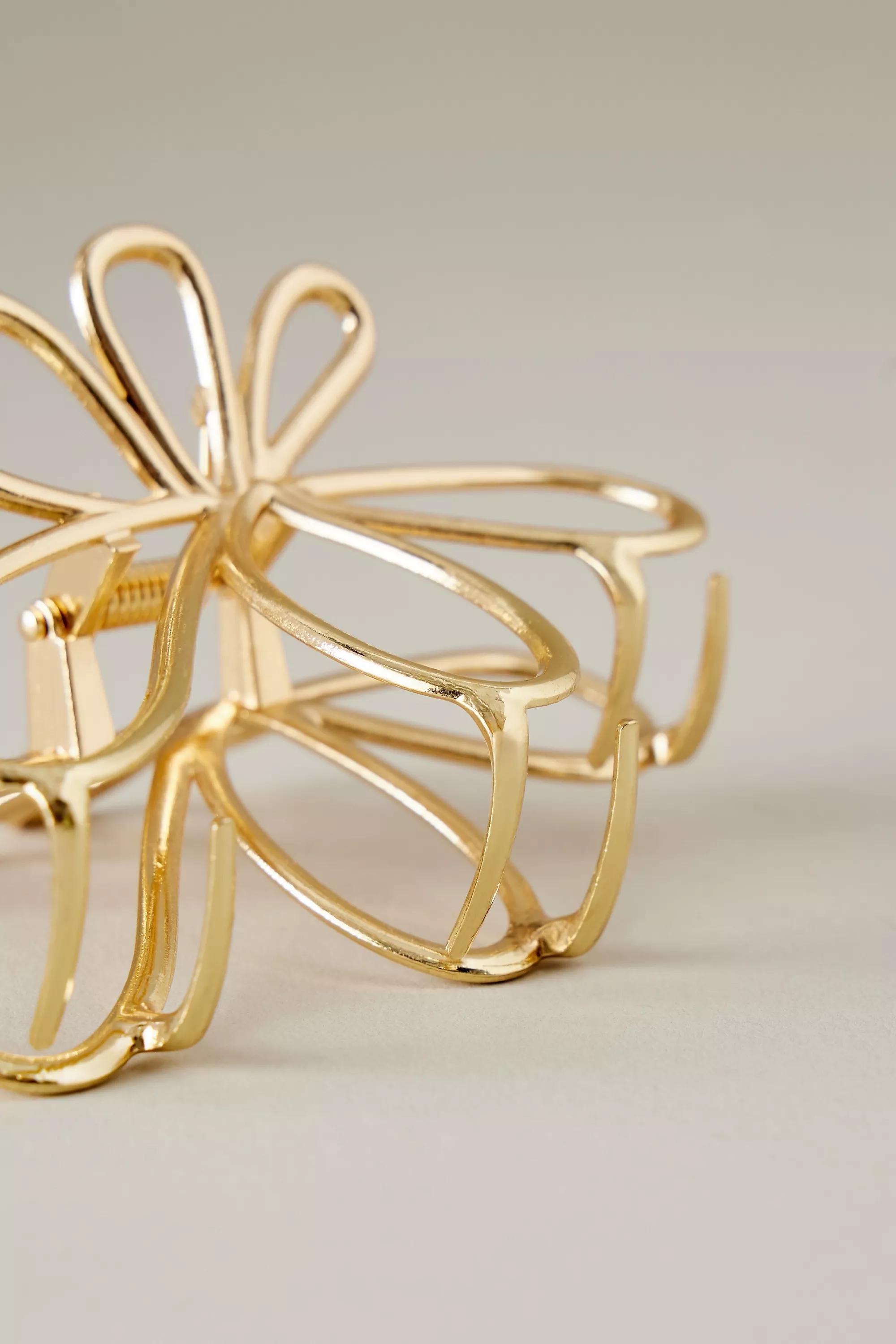 Metal Petal Hair Claw Clip, Gold, A501_0070, large image number 2
