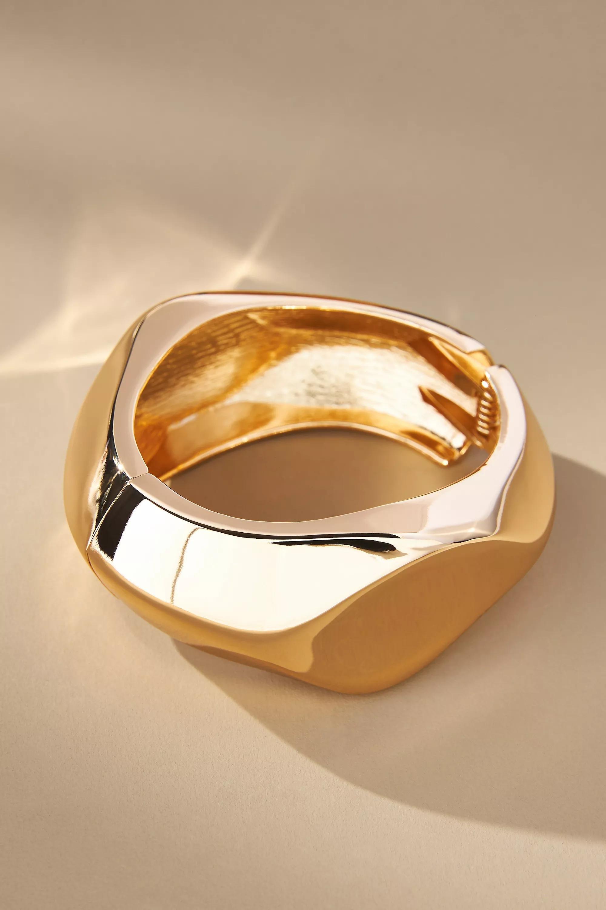 Wide Angular Hinged Bangle Bracelet, Gold, A501_0070, large image number 0