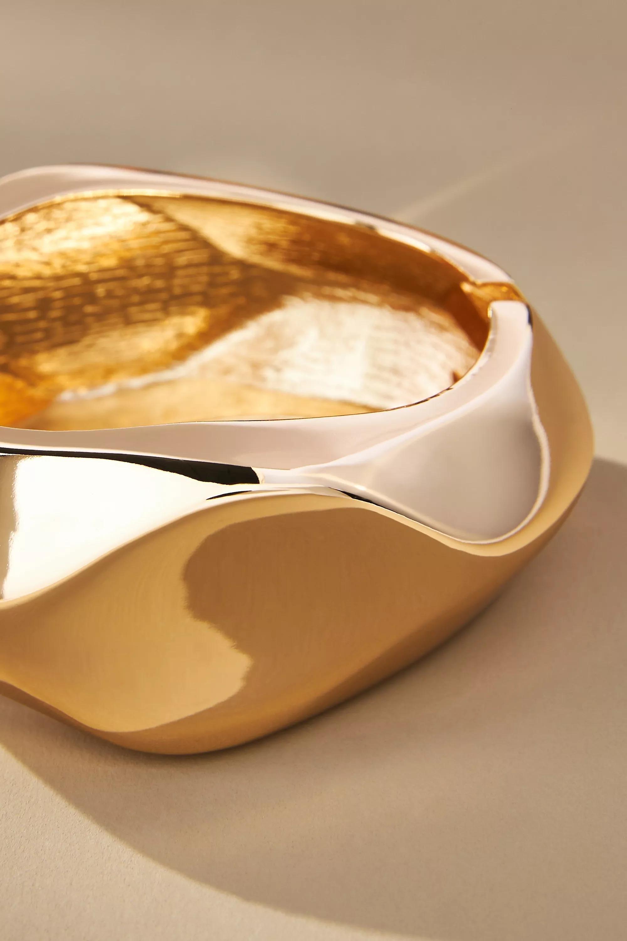 Wide Angular Hinged Bangle Bracelet, Gold, A501_0070, large image number 1