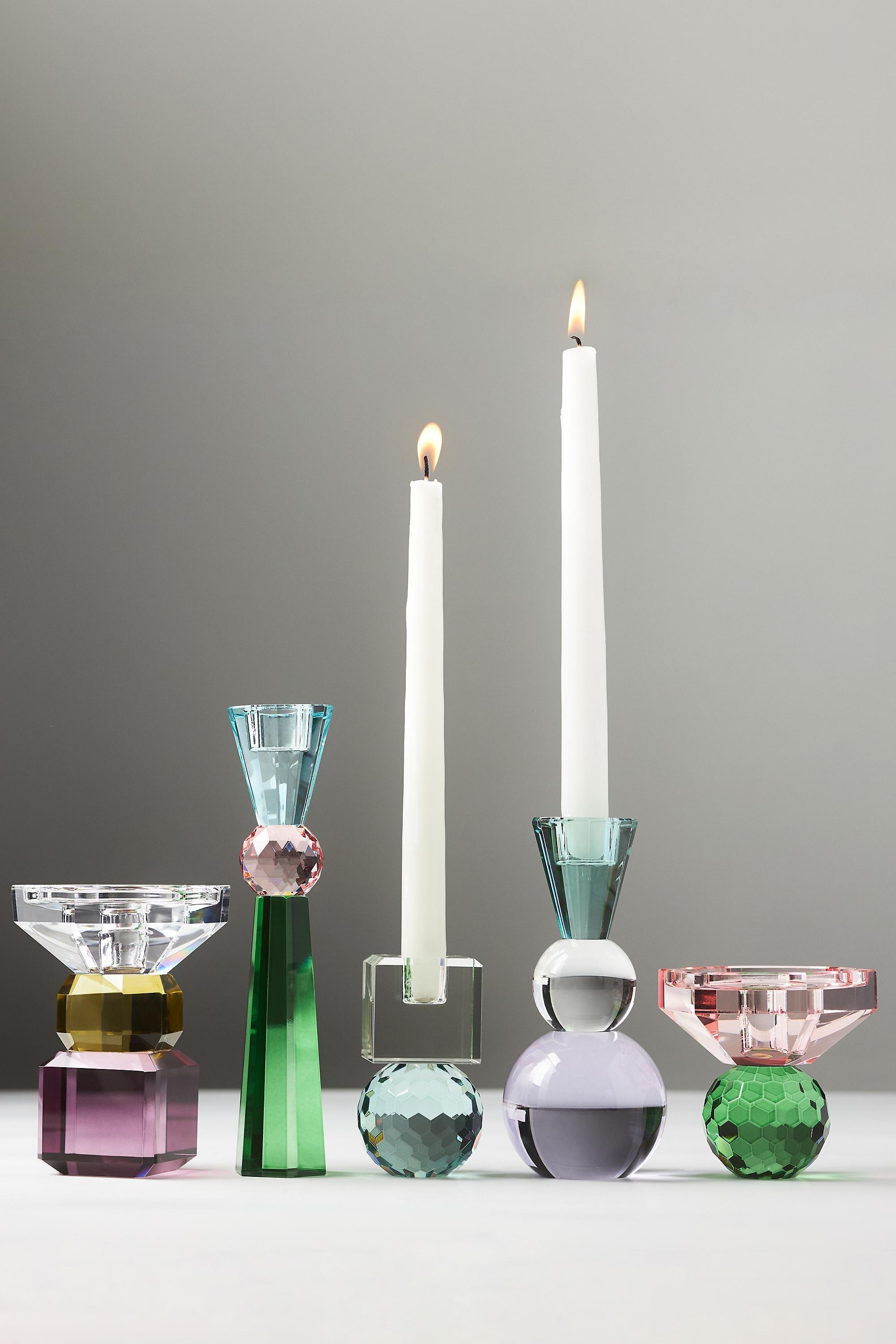 FOLIAGE GREEN Cut Glass Candle Holder, A501_0354, large image number 1