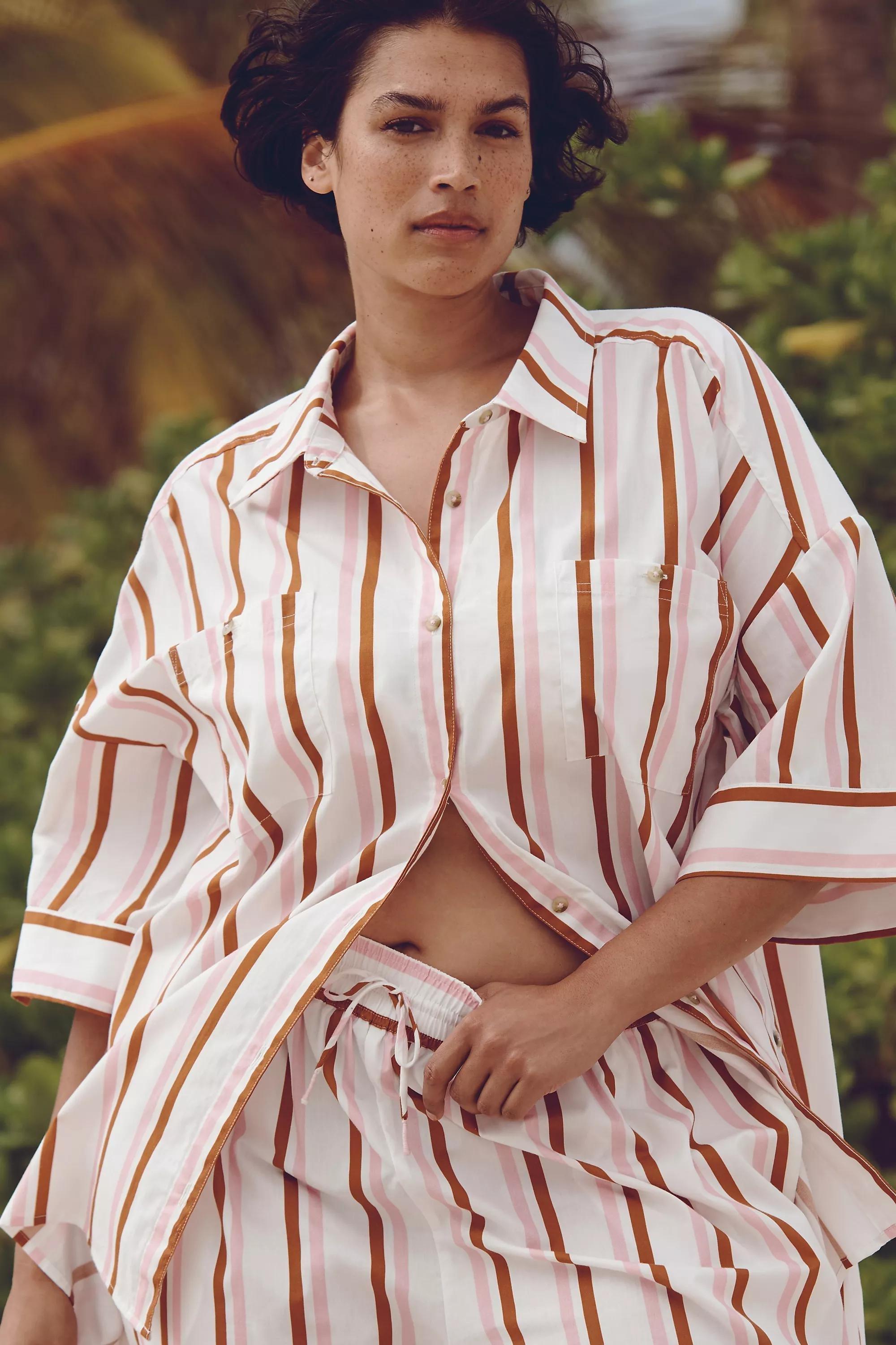 Boxy Button-Front Shirt, Multicolour, , large image number 0