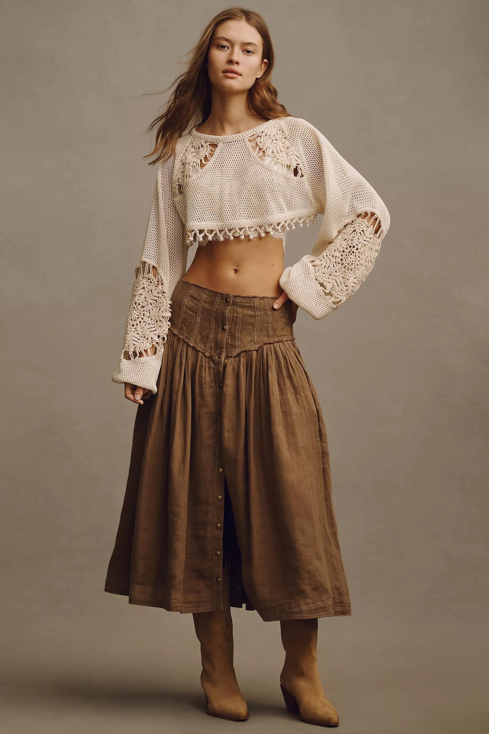 Anthropologie Crochet Blouse, Cream, , large image number 1