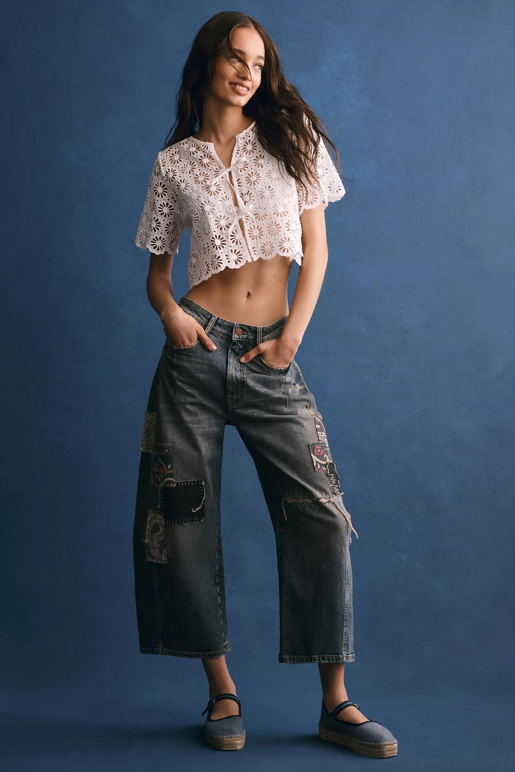 By Anthropologie Broderie Anglaise Tie-Font Top, Ivory, A501_0011, large image number 3