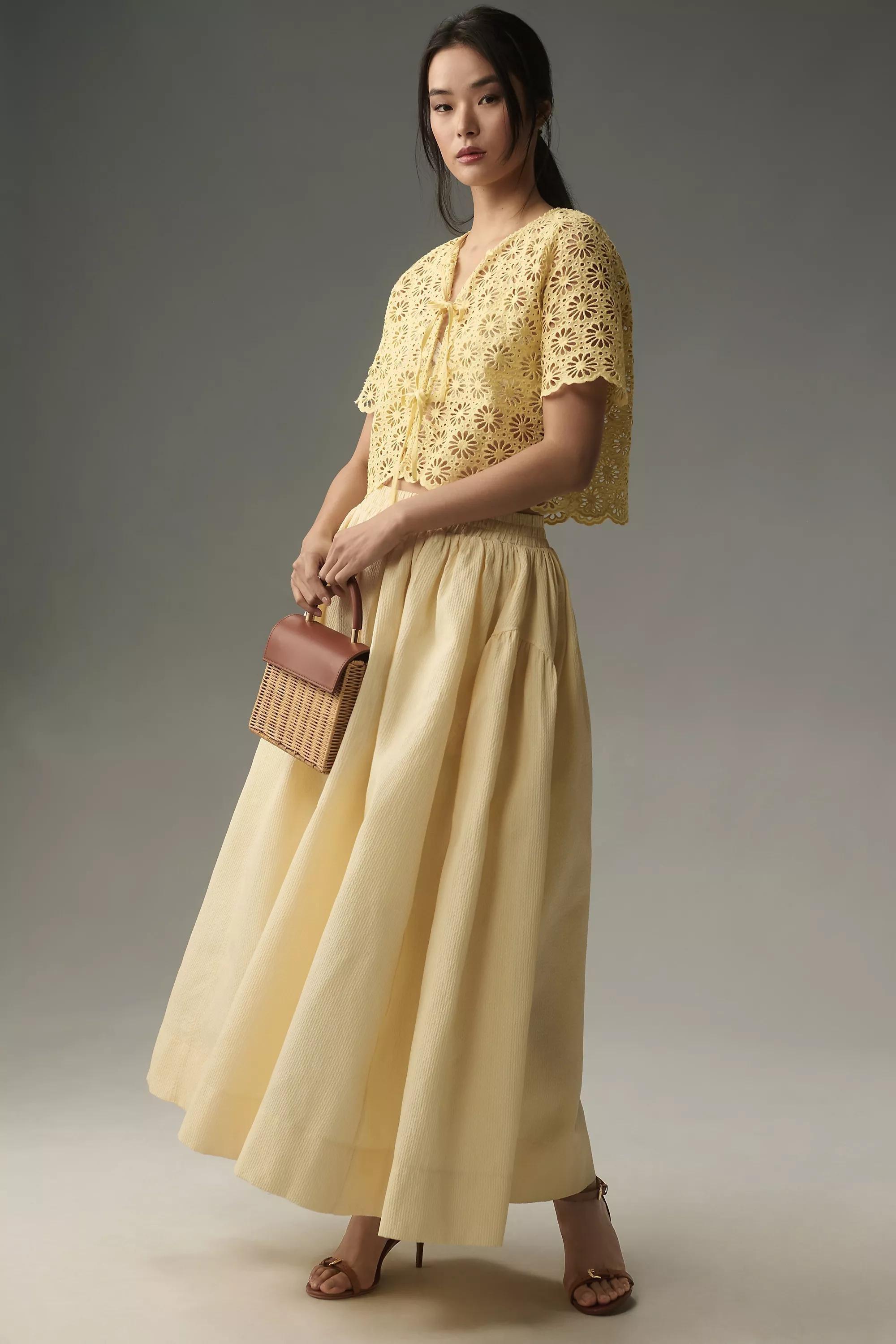 CANARY By Anthropologie Broderie Anglaise Tie-Front Top, , medium