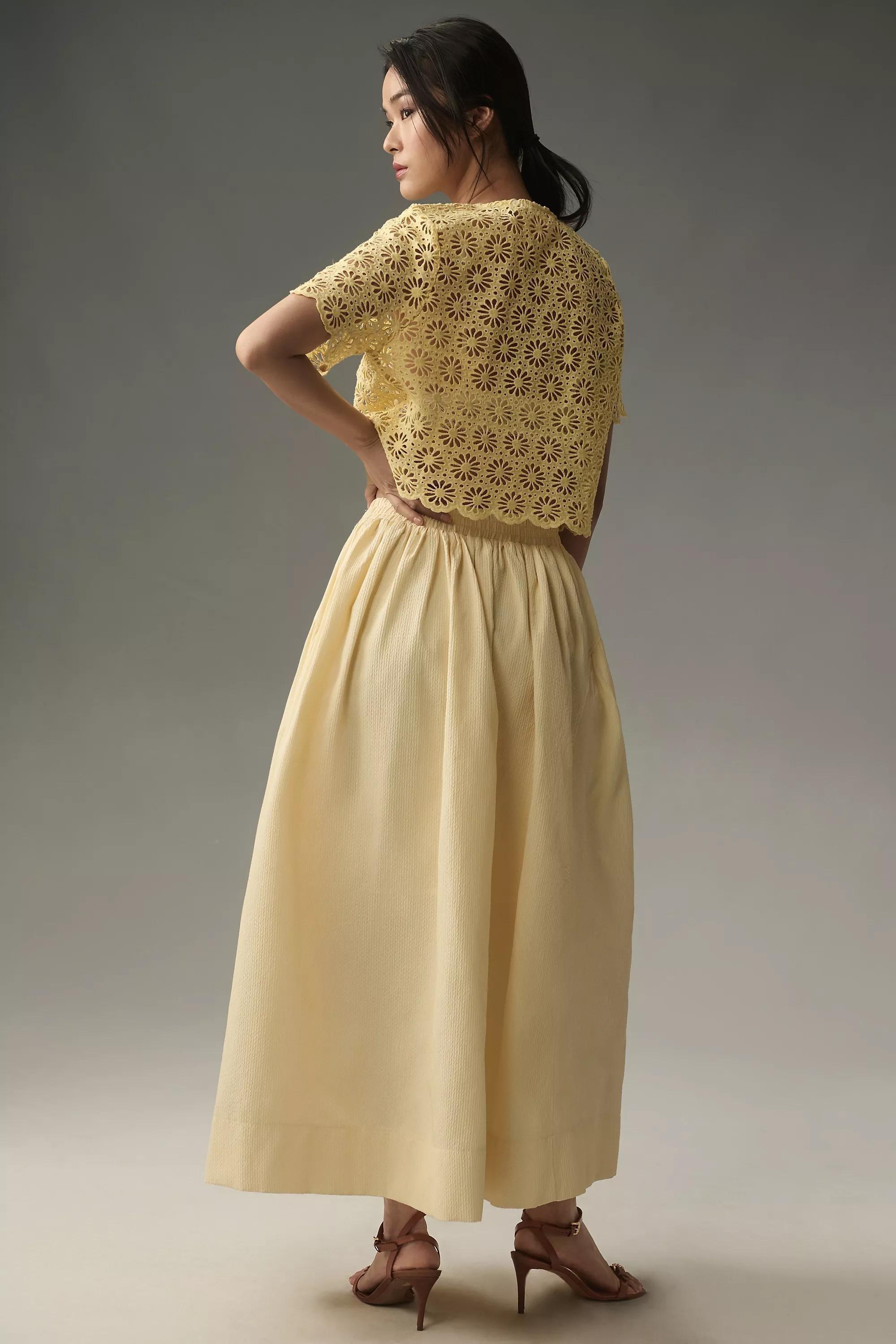 By Anthropologie Broderie Anglaise Tie-Font Top, Yellow, A501_0073, medium