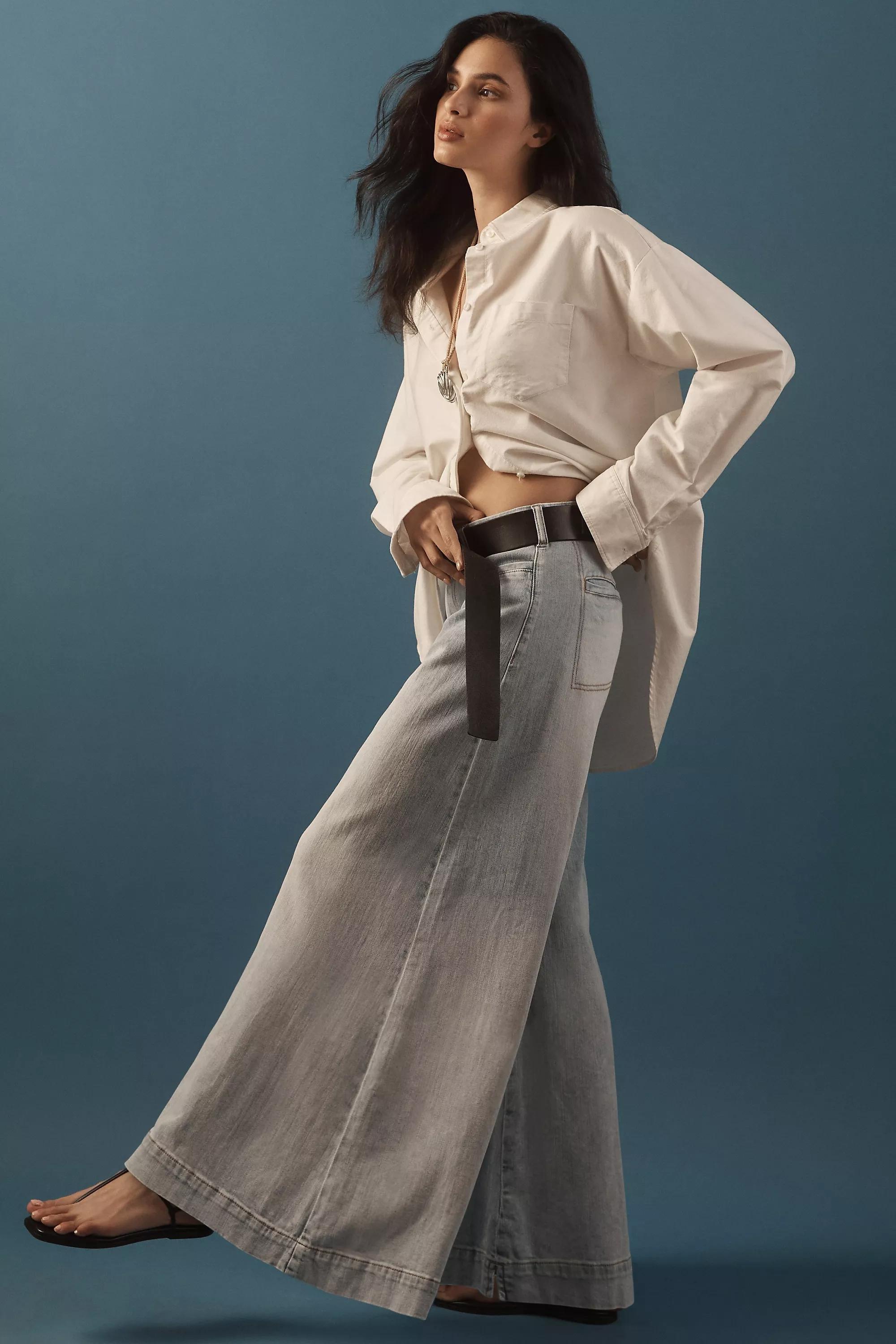 Pilcro Pleated Palazzo Wide-Leg Jeans, Blue, , large image number 6