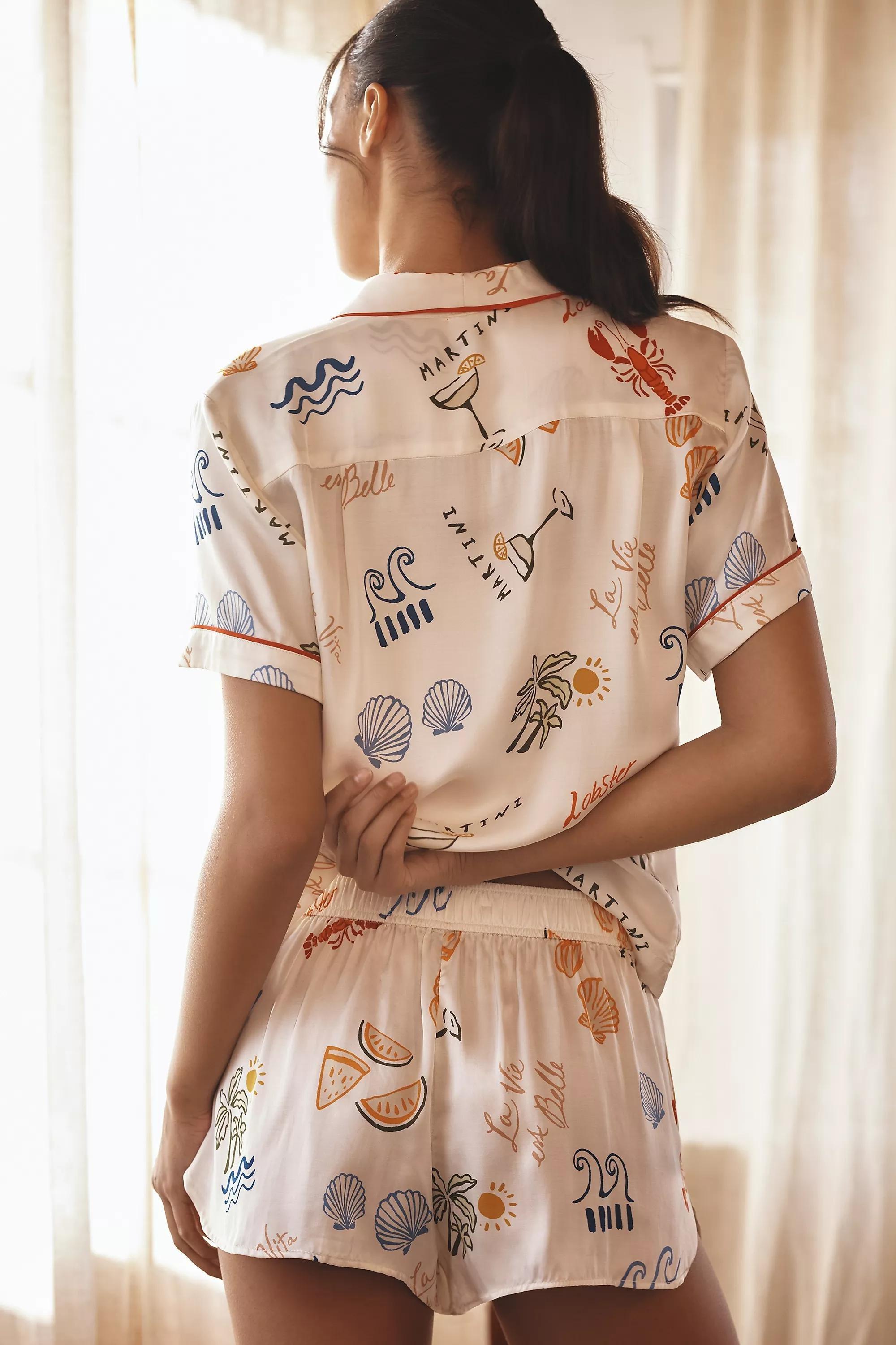 By Anthropologie Silky Patterned Pyjama Shorts, White, , large image number 1