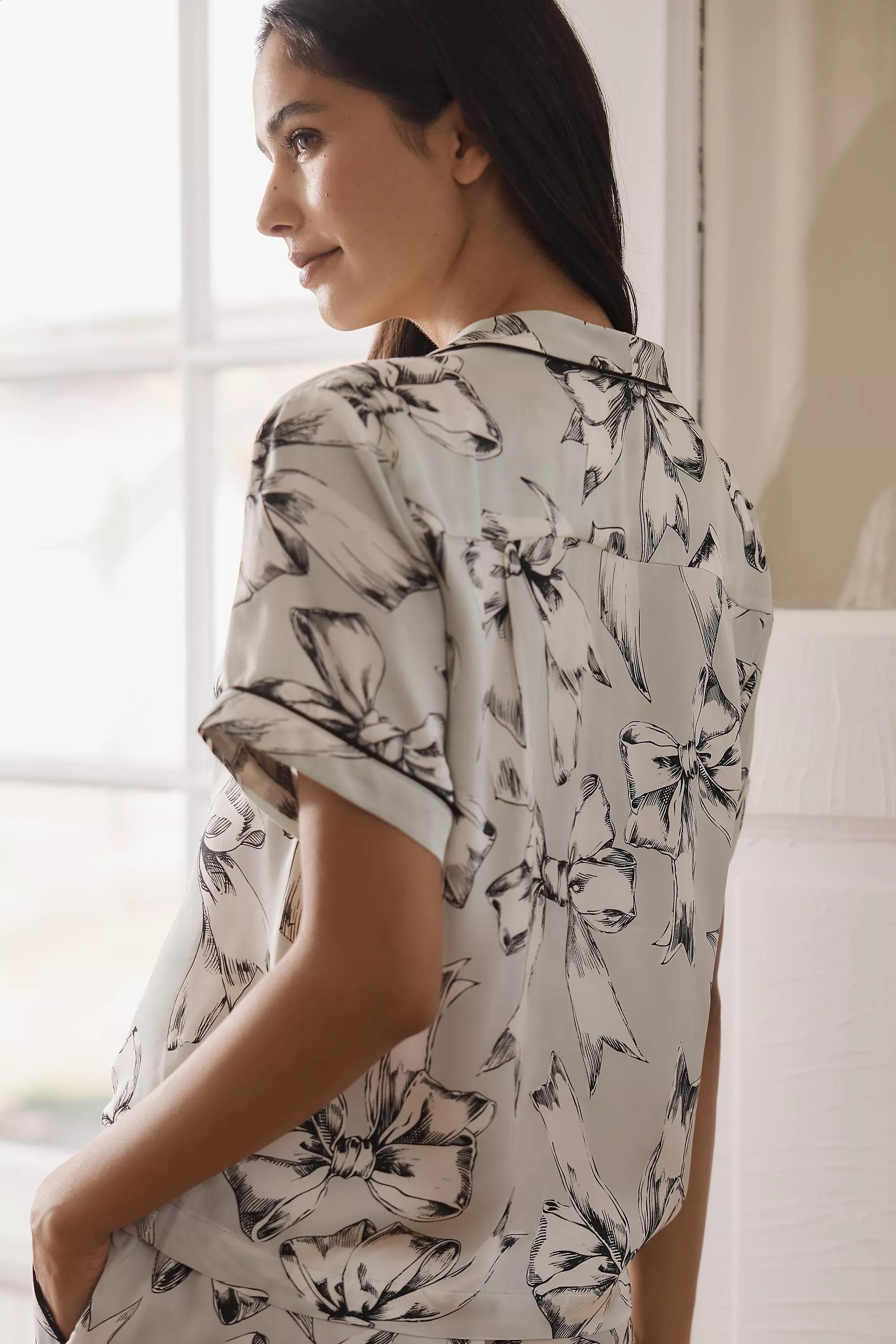 By Anthropologie Silky Patterned Pyjama Shorts, Blue, A501_0045, medium