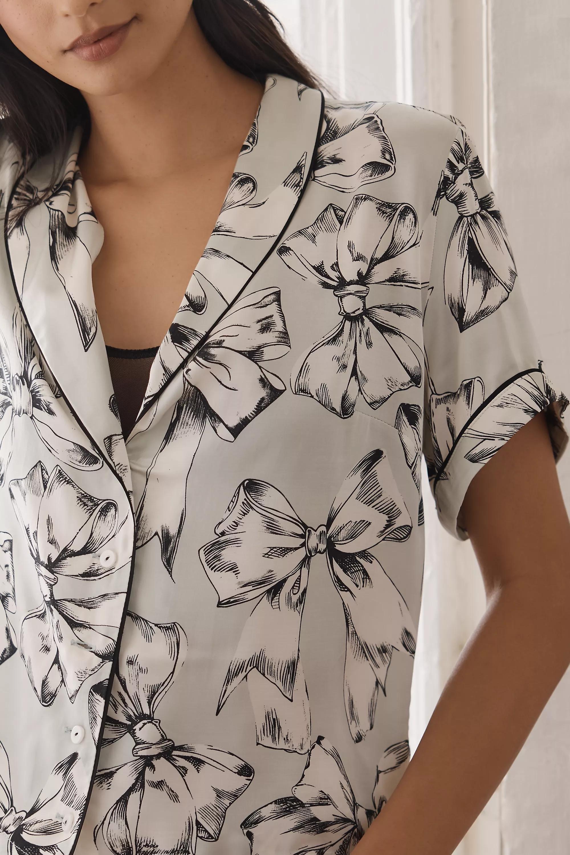 By Anthropologie Silky Patterned Pyjama Shorts, Blue, A501_0045, large image number 3