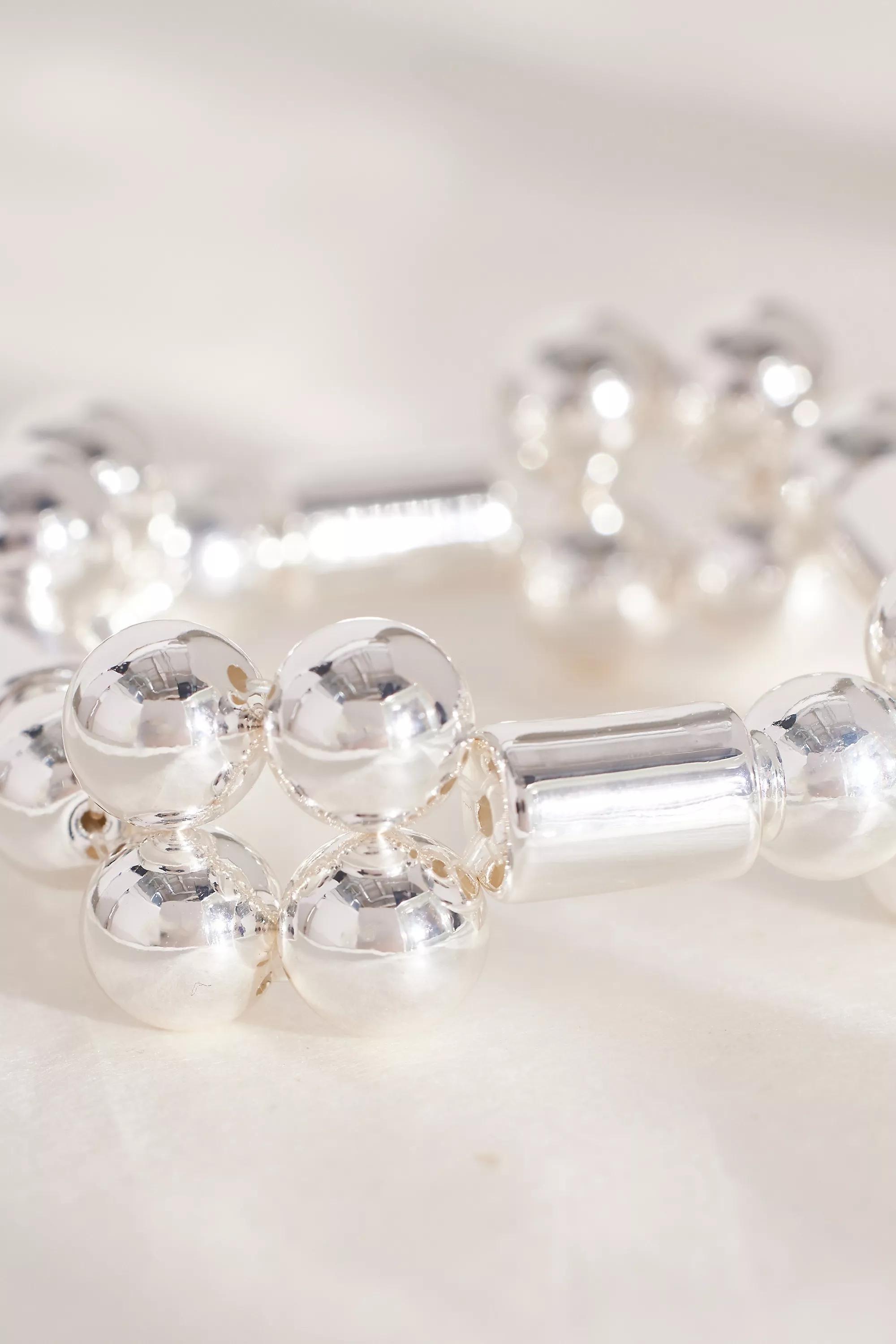 Uk Chunky Stretch Ball Bracelet, Silver, A501_0007, large image number 1