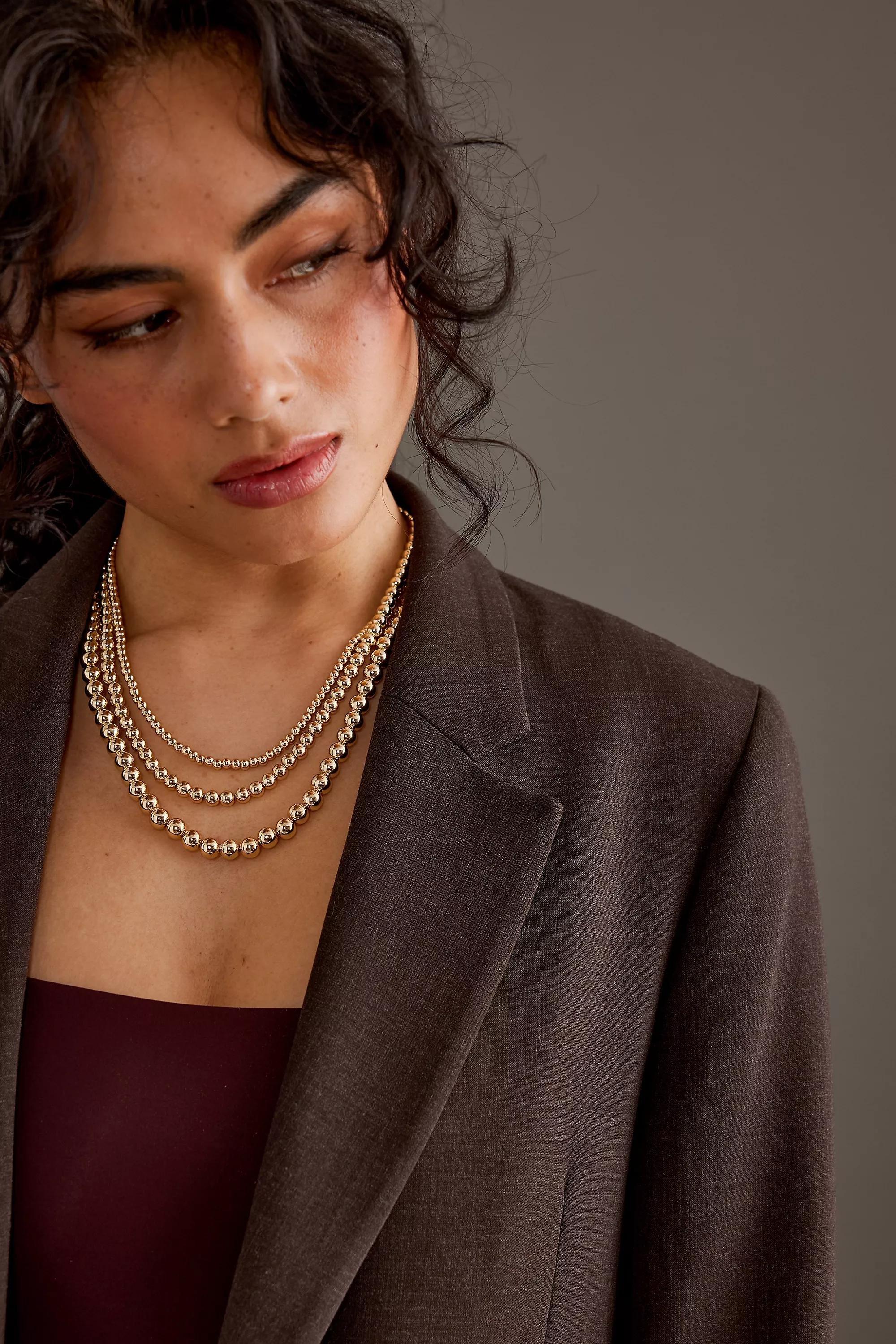 Uk 3 Layered Ball Chain Necklace, Gold, A501_0070, large image number 0