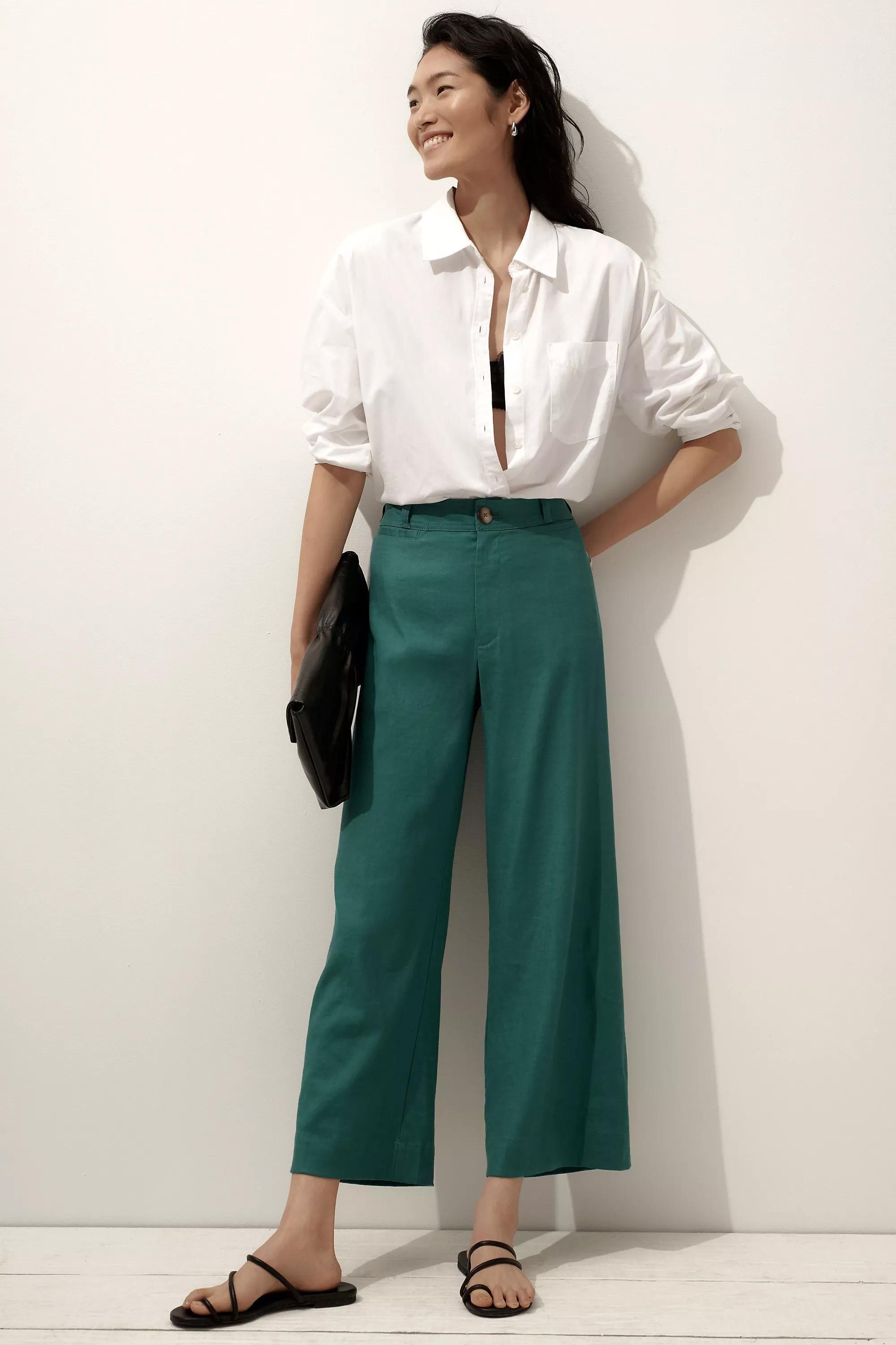 Anthropologie Plain Casual Trousers, Turquoise, , large image number 0