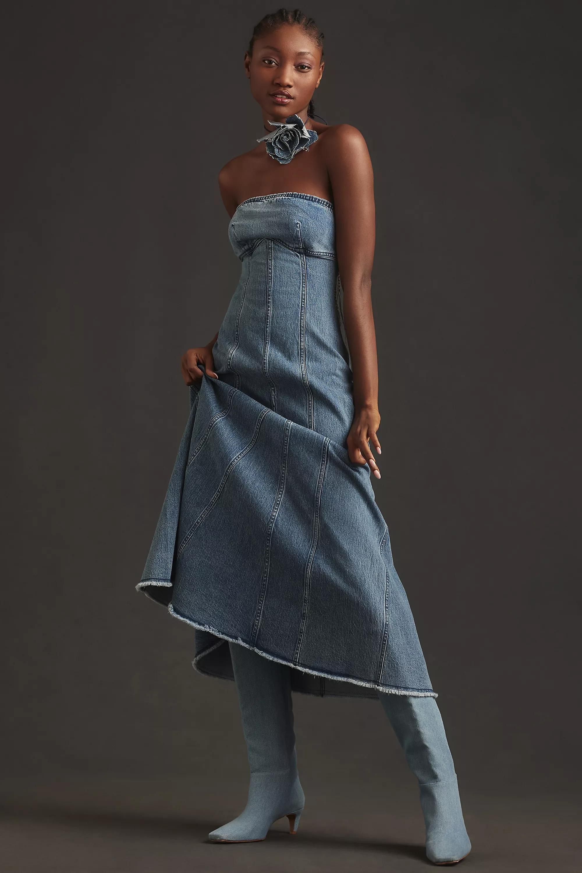 Anthropologie Strapless Midi, Blue, , large image number 0