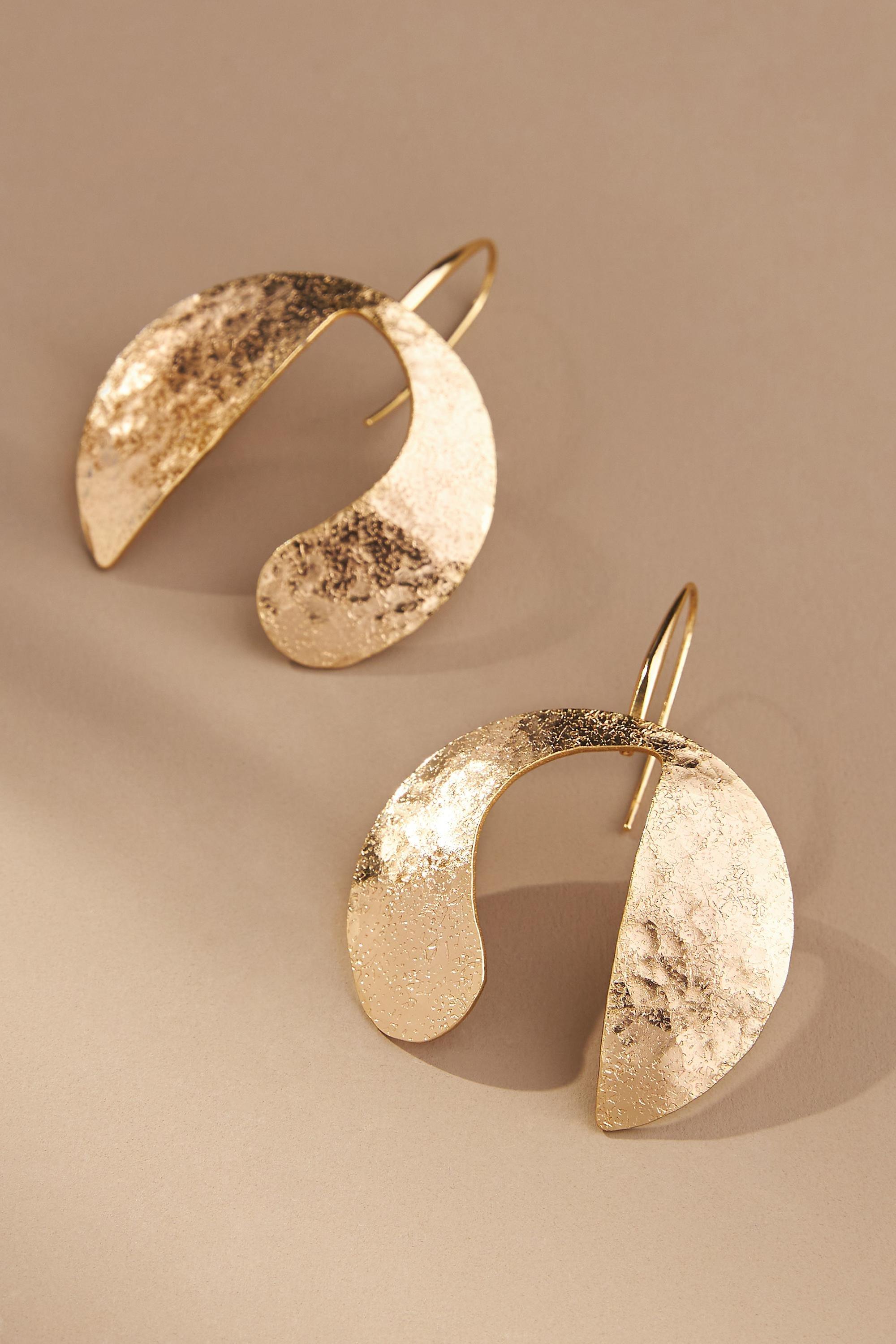 Textured Metal Drop Earrings, Gold, A501_0070, large image number 0