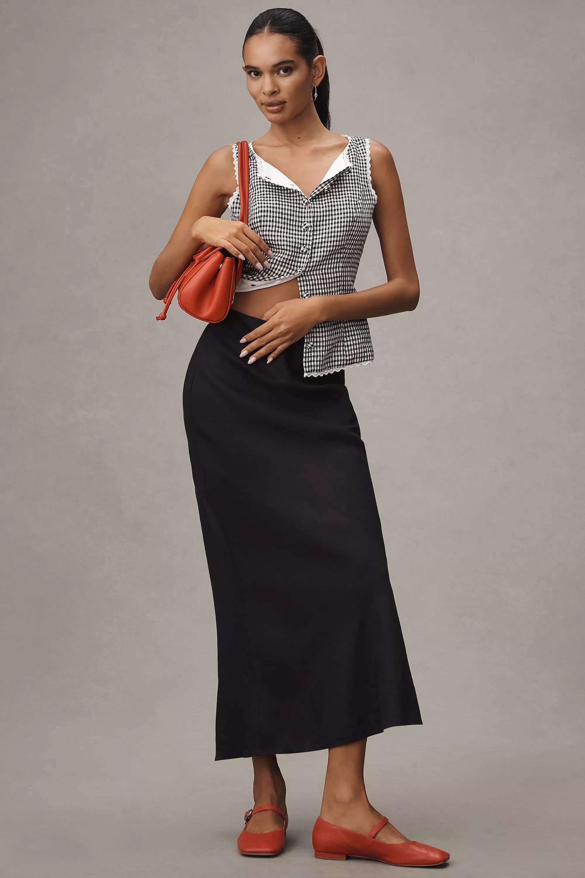 Black The Tilda Maxi Slip Skirt: Linen Edition, , large image number 0