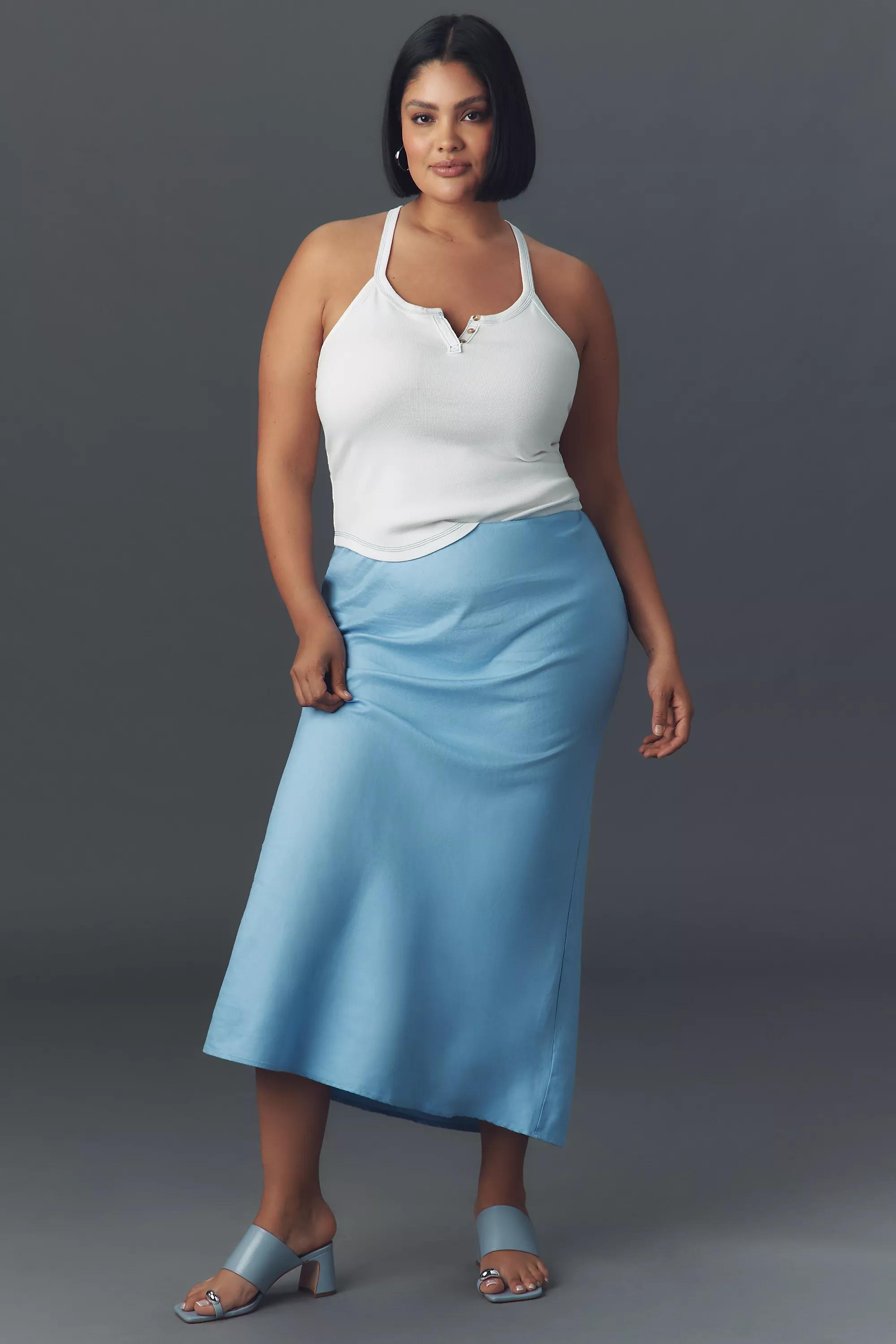 Blue Maxi Slip Skirt: Linen Edition, , medium