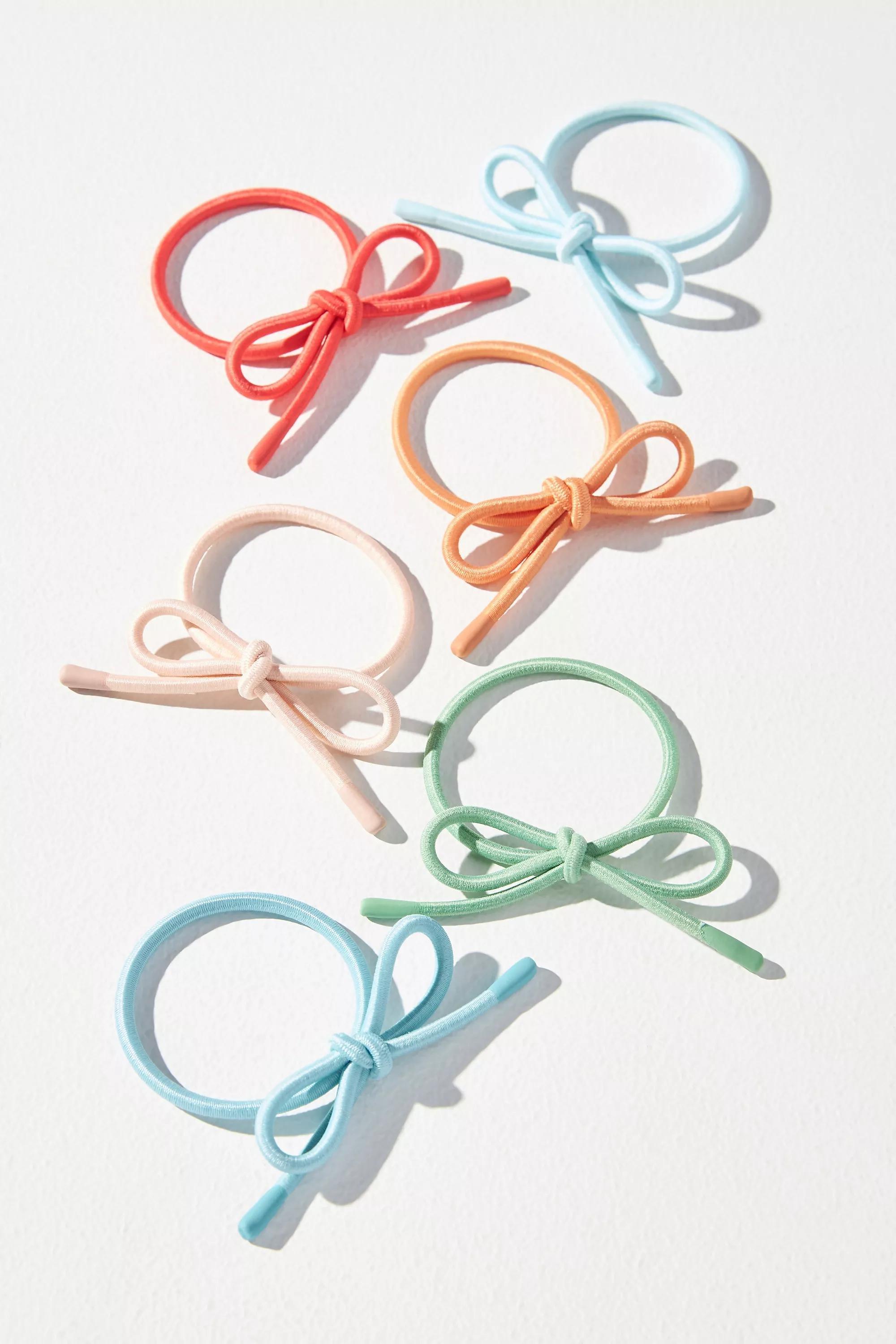 Bow Ponytail Holders, Set Of 6, Multicolour, , medium