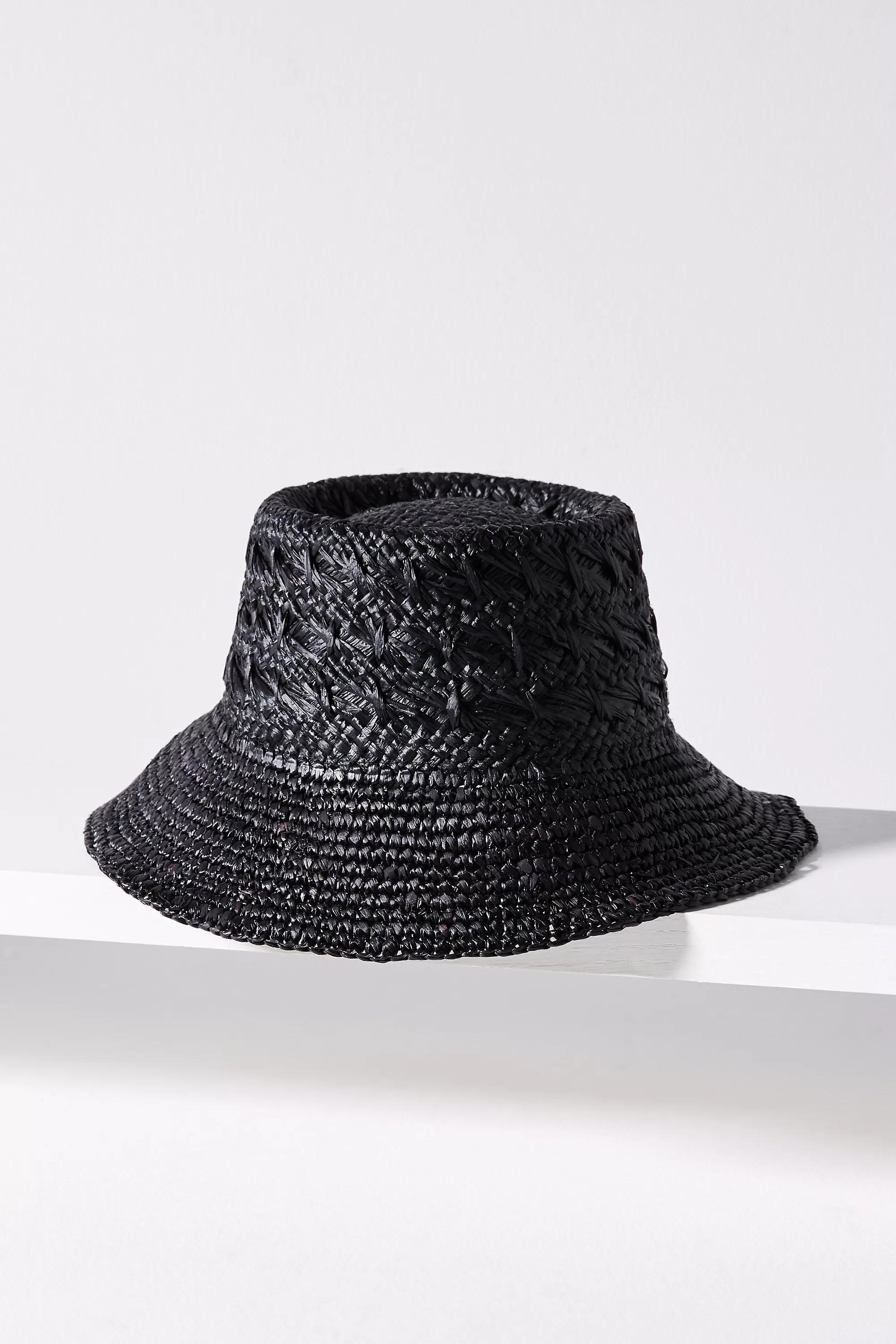 Wyeth Double-Weave Straw Bucket Hat, Black, A501_0001, large image number 1