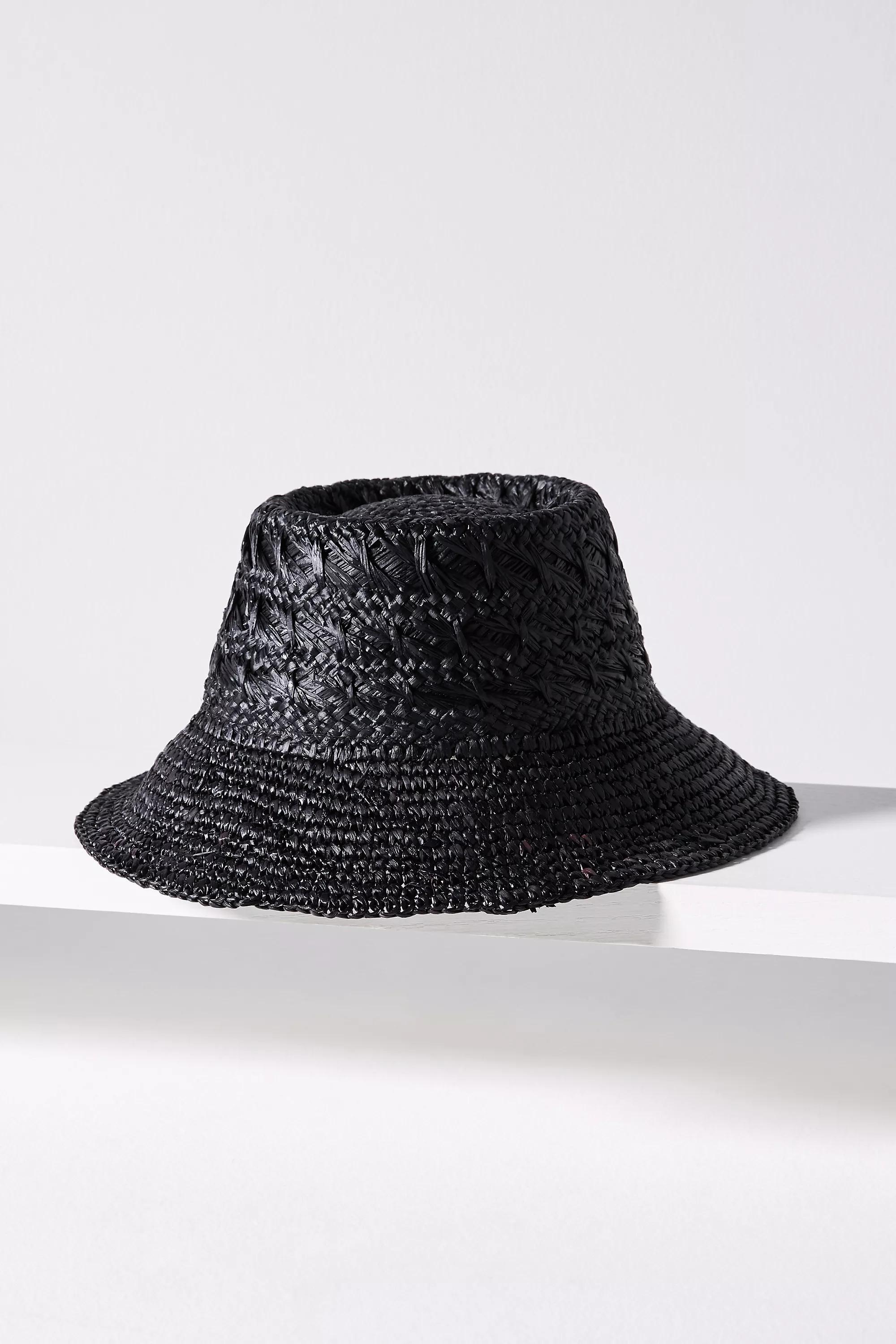 Wyeth Double-Weave Straw Bucket Hat, Black, A501_0001, large image number 2