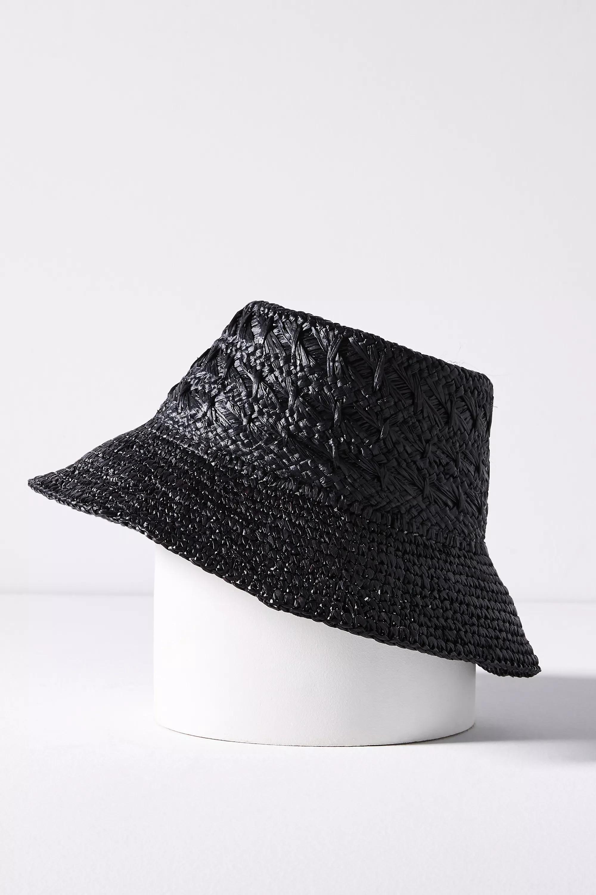 Wyeth Double-Weave Straw Bucket Hat, Black, A501_0001, large image number 3