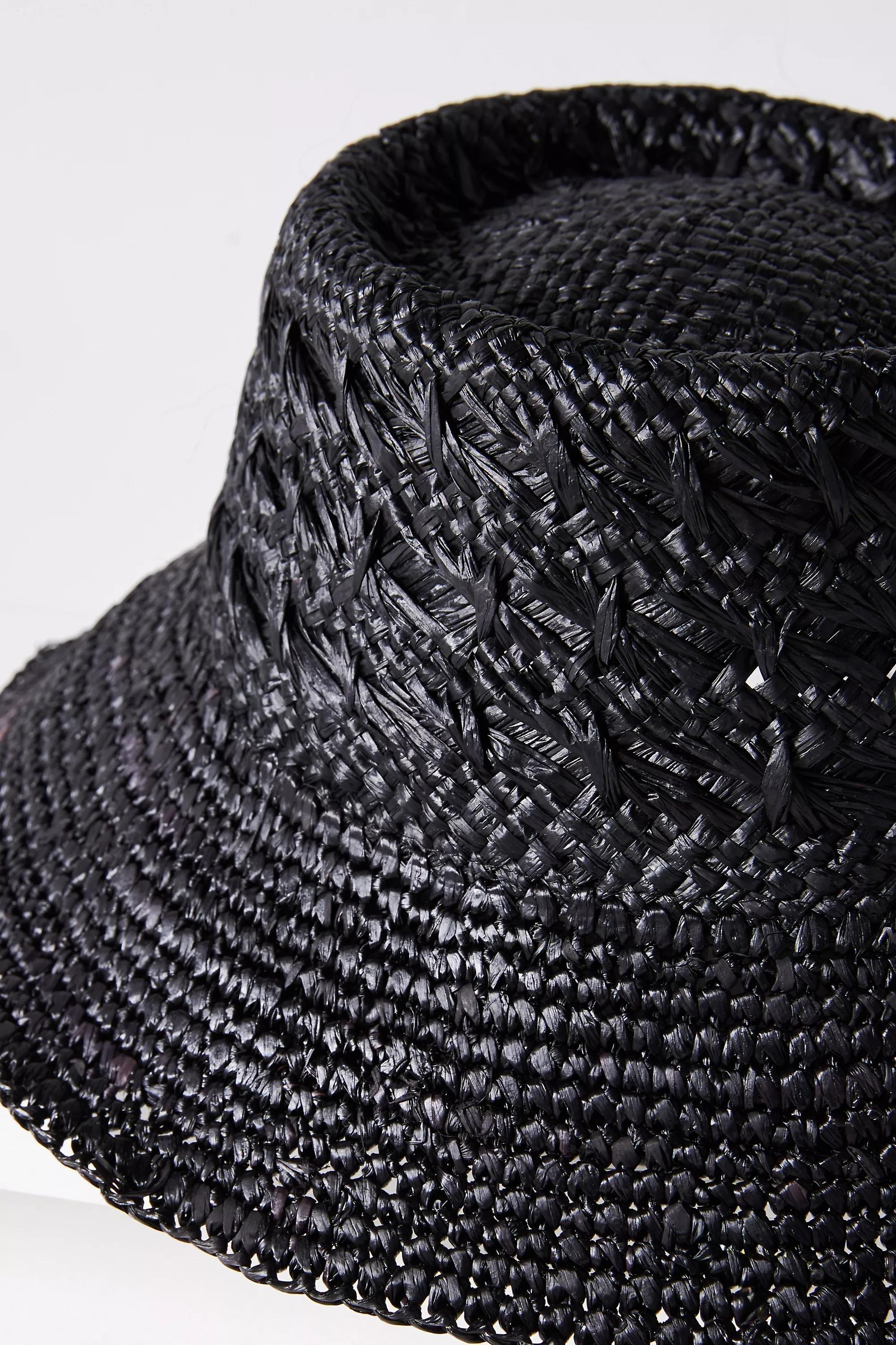 Wyeth Double-Weave Straw Bucket Hat, Black, A501_0001, large image number 4
