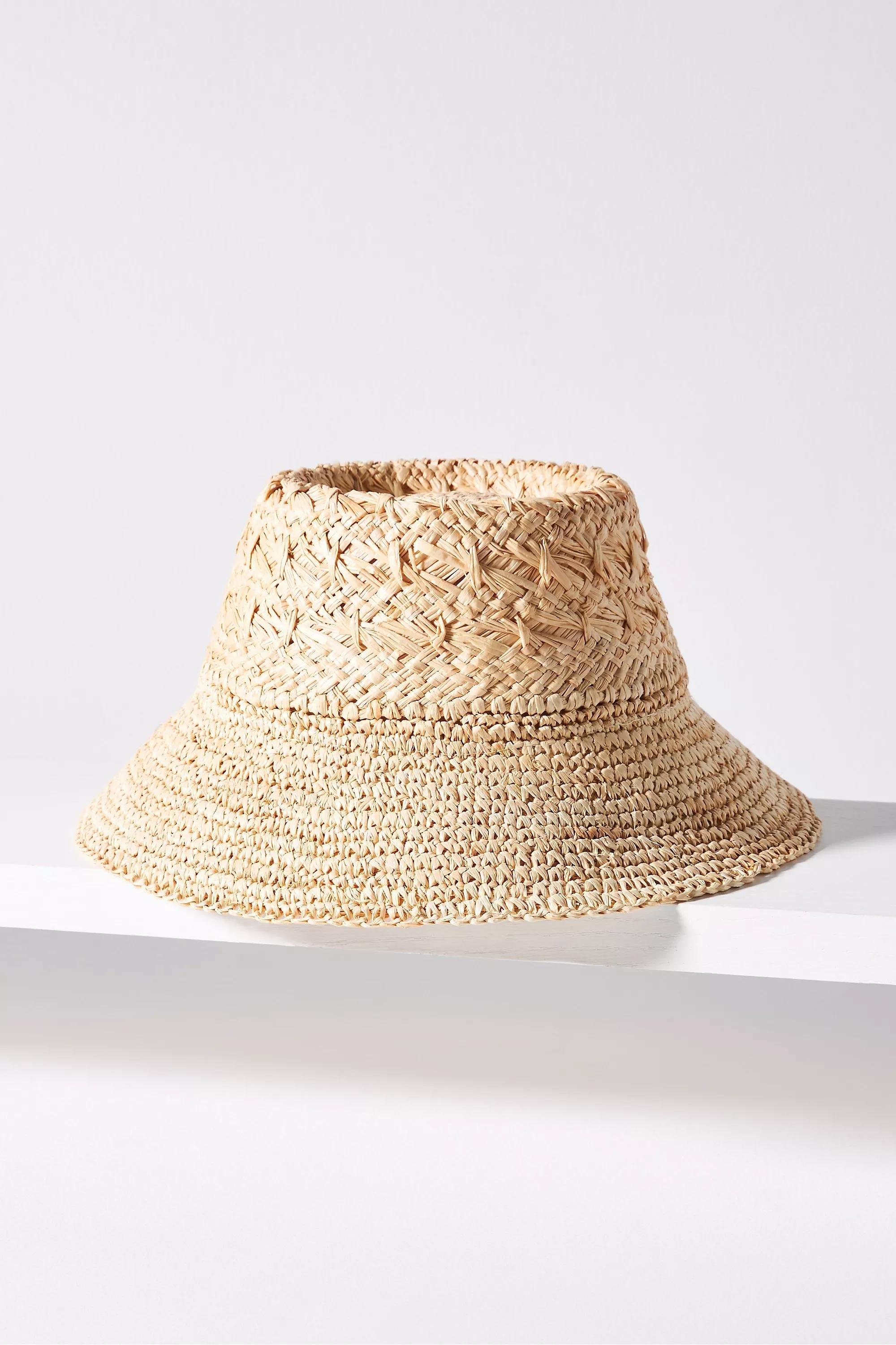 Beige Double-Weave Straw Bucket Hat, A501_0111, large image number 1