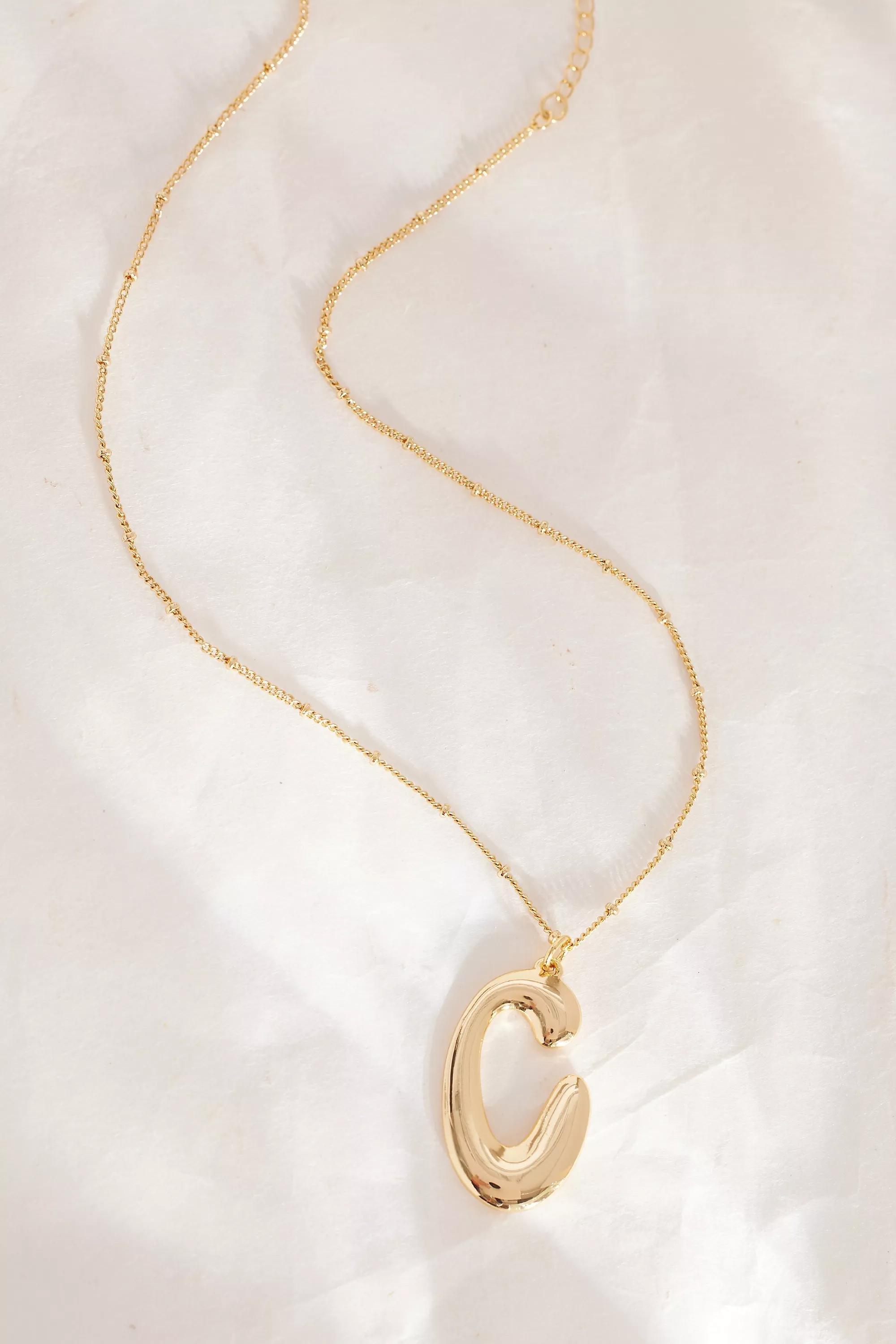 Anthropologie - Gold-Plated Oversized Bubble Monogram Necklace, C
