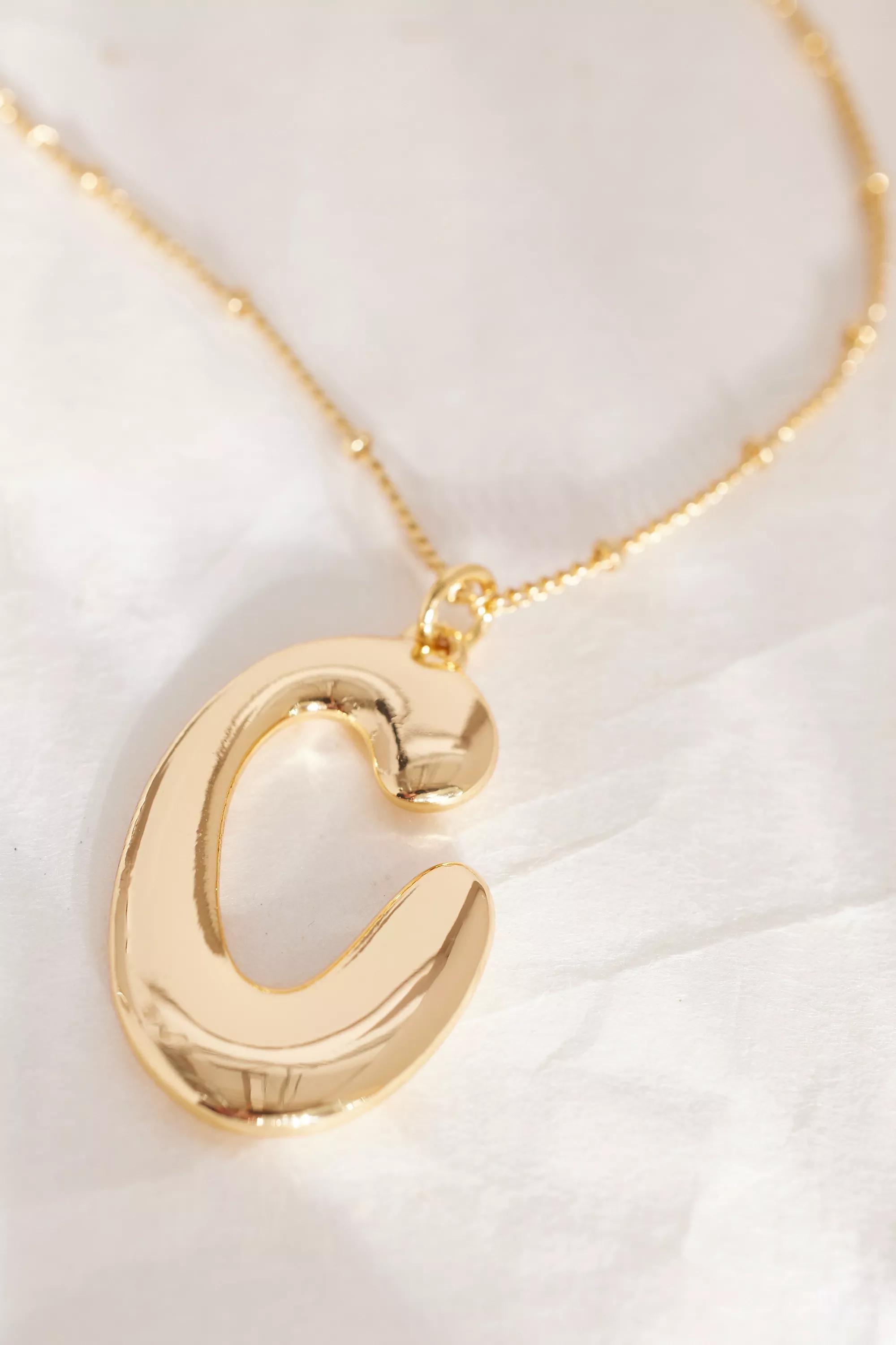 Anthropologie - Gold-Plated Oversized Bubble Monogram Necklace, C