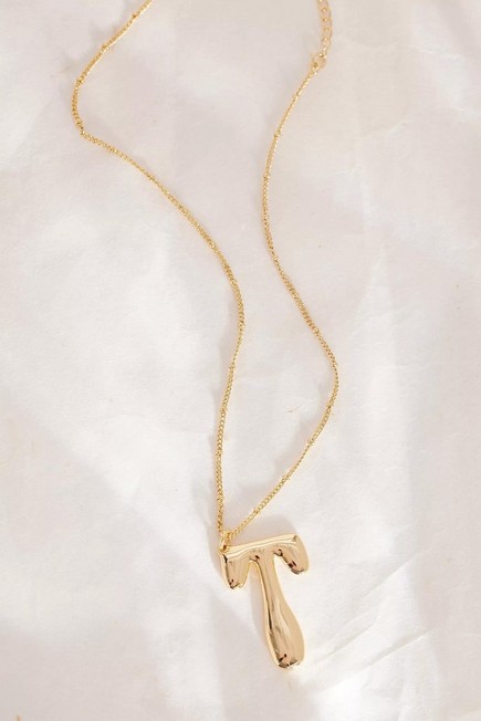 Anthropologie - Gold-Plated Oversized Bubble Monogram Necklace, T