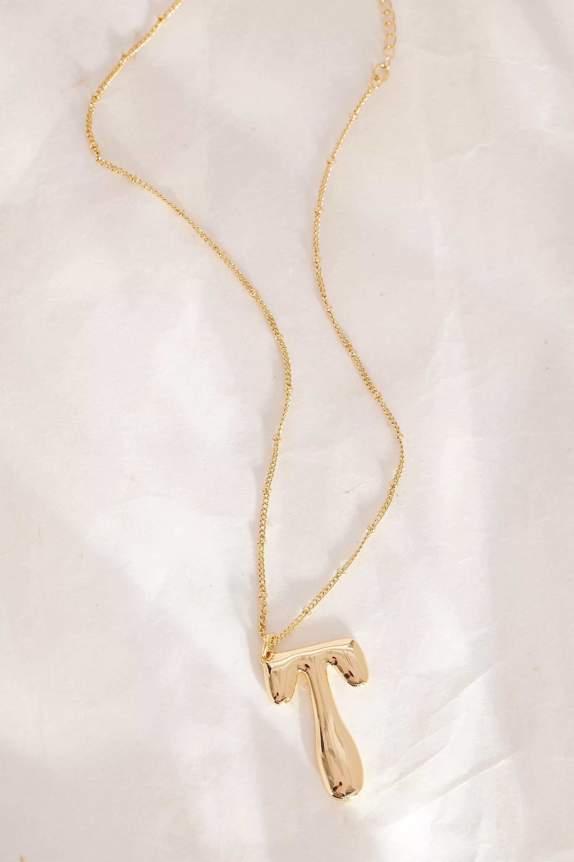 Gold-Plated Oversized Bubble Monogram Necklace, T, A501_0920, large image number 0