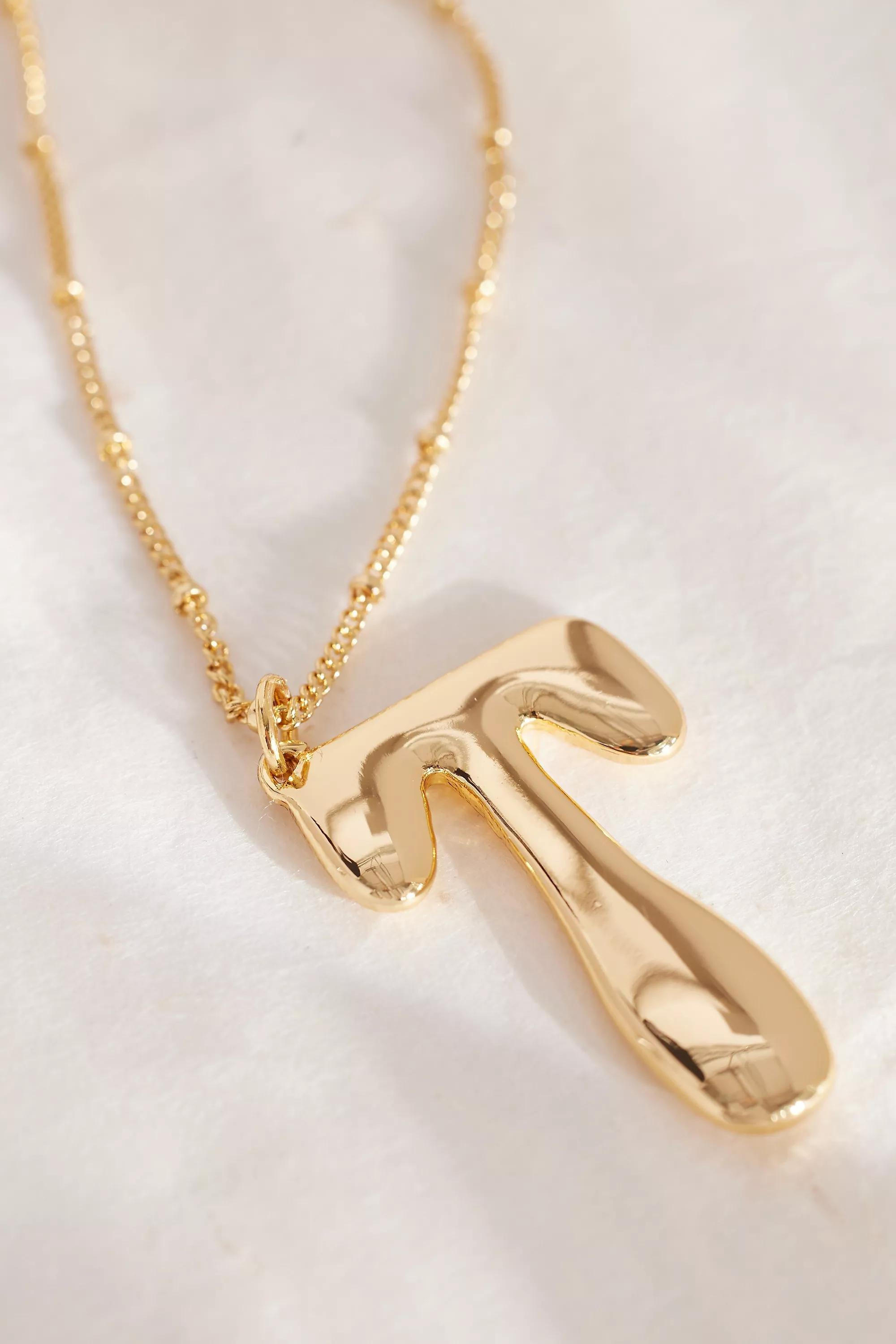 Anthropologie - Gold-Plated Oversized Bubble Monogram Necklace, T