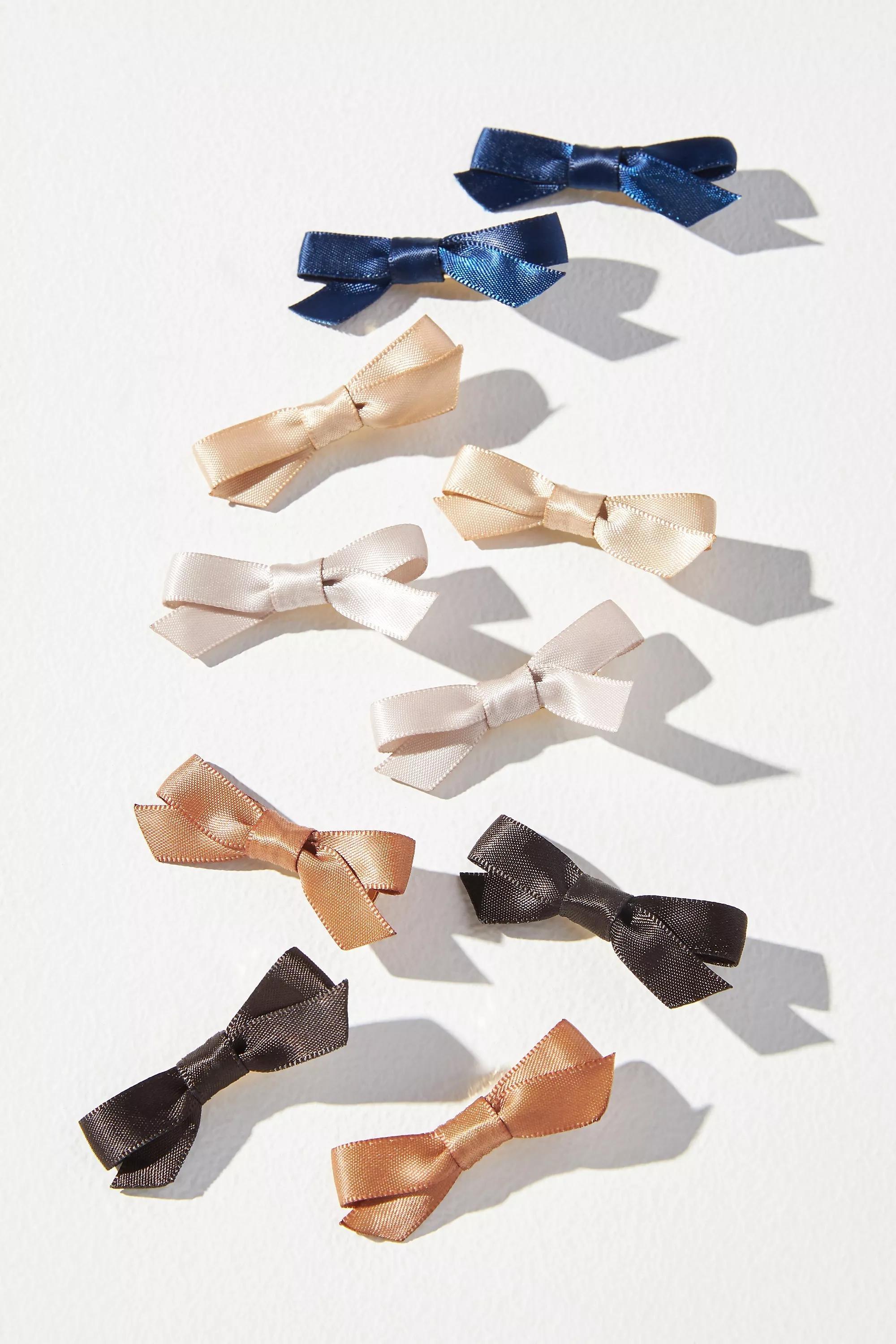 Small Silky Bow Clips, Set Of 10, Multicolour, , medium