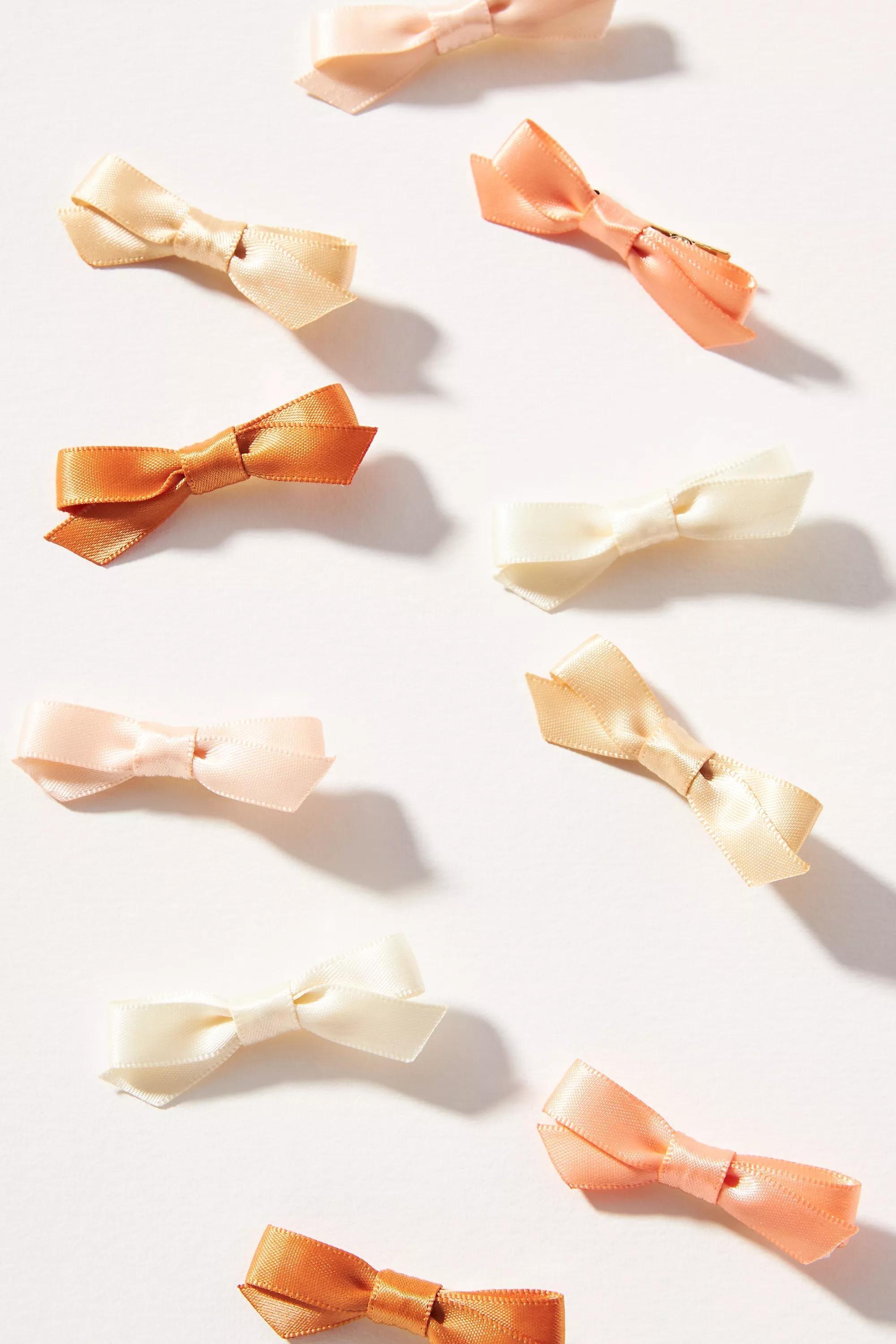 Small Silky Bow Clips, Set Of 10, Peach, A501_0067, large image number 0