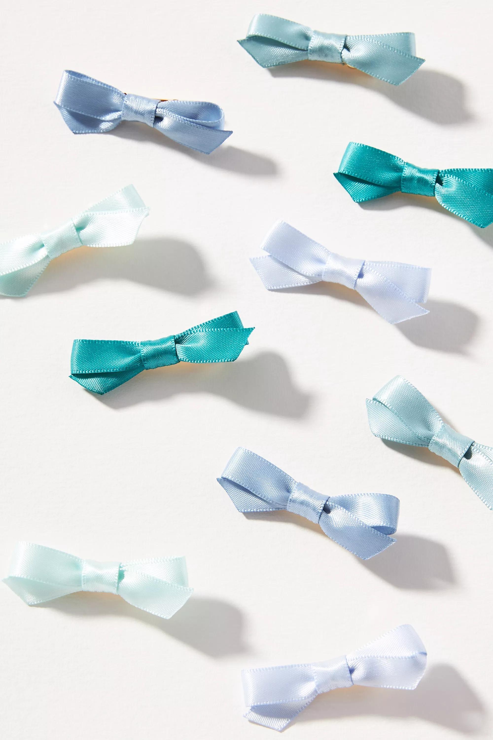 Small Silky Bow Clips, Set Of 10, Green, A501_0102, large image number 0