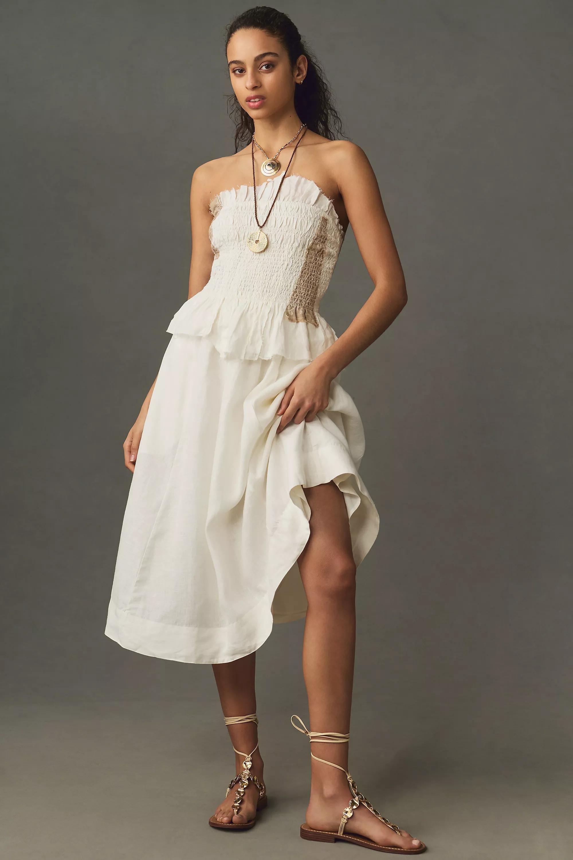 Anthropologie Frills Ruffle Strapless Midi, Beige, , large image number 0