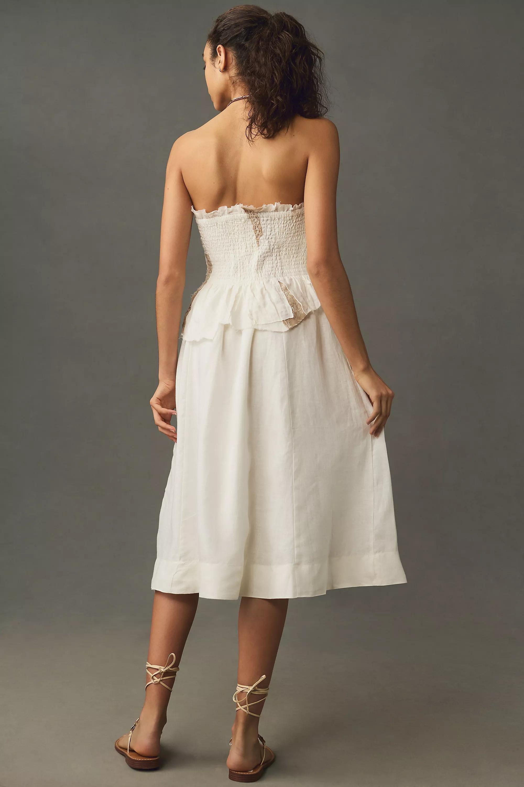 Anthropologie Frills Ruffle Strapless Midi, Beige, , large image number 1