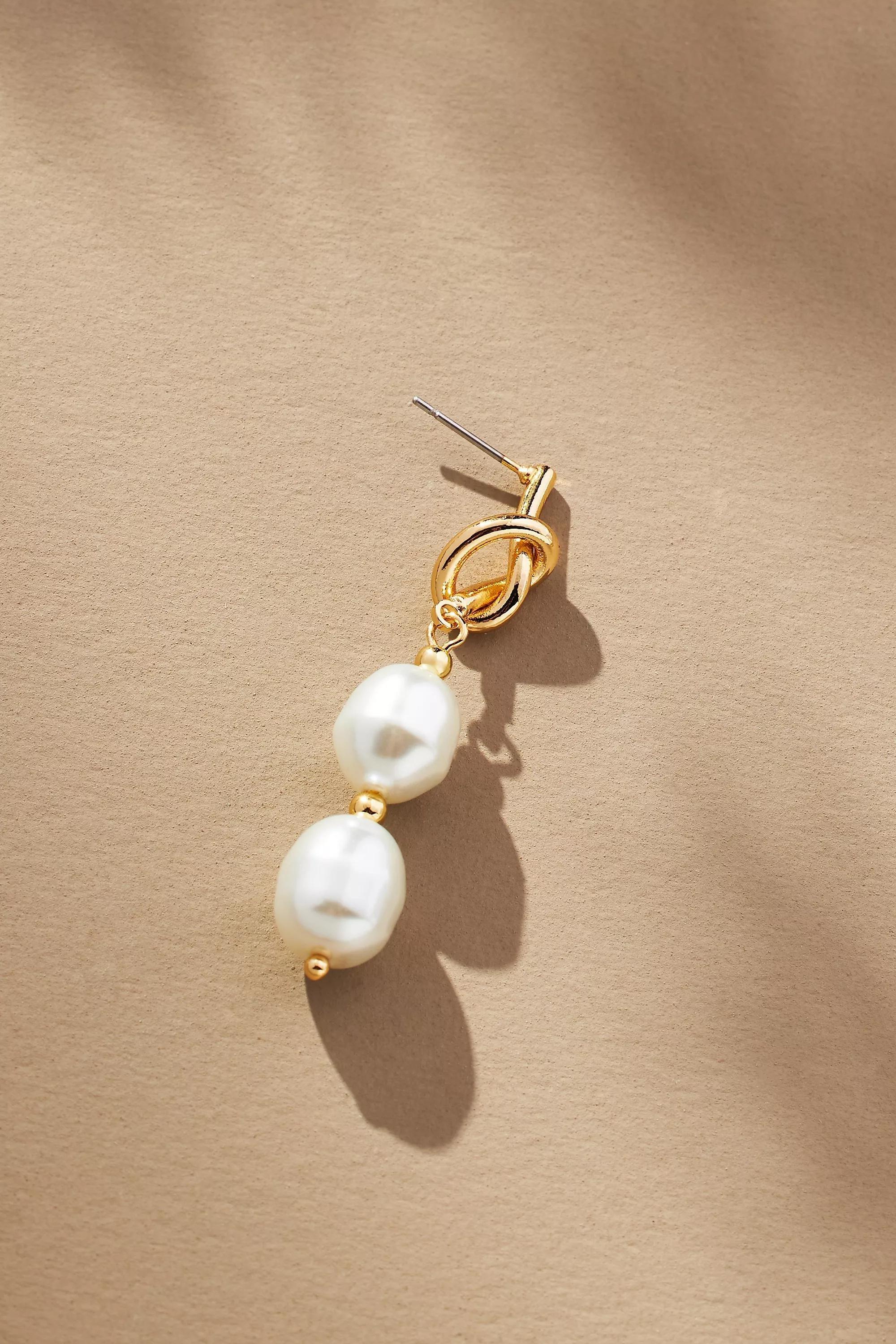 Nautical Knotted Pearl Drop Earrings, Gold, A501_0017, large image number 1