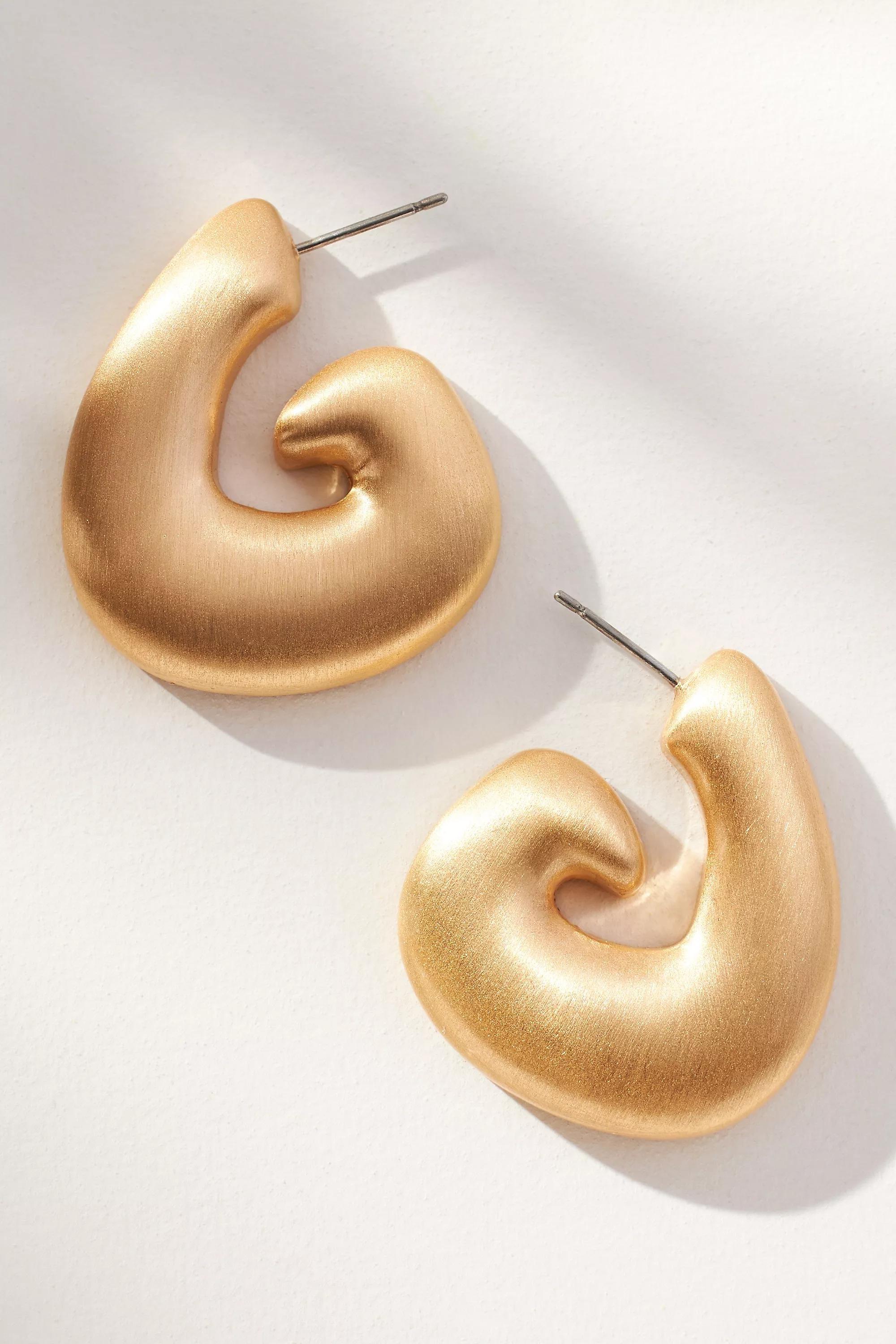 Metal Swirl Earrings, Gold, A501_0070, large image number 0